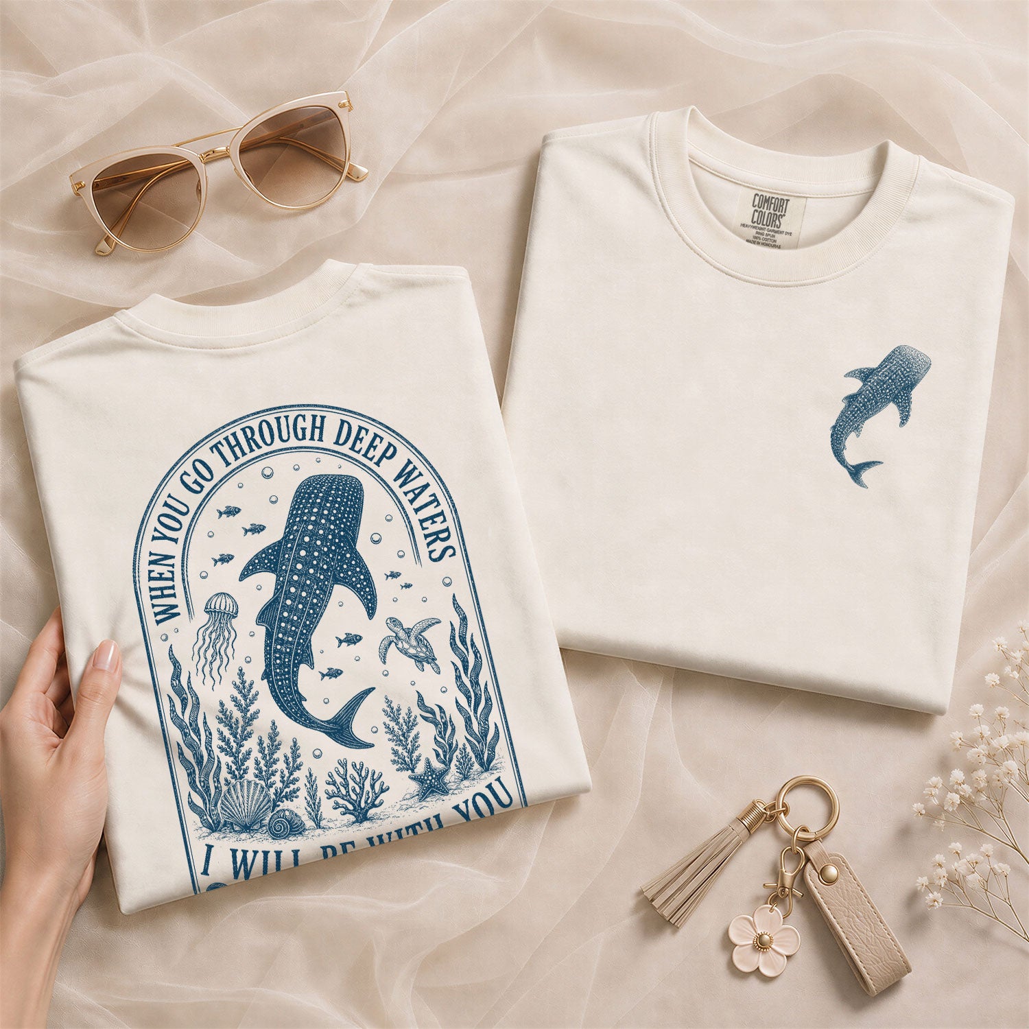 When You Go Through Deep Waters T-Shirt Isaiah 43 2 Whale Shark Christian Bible Verse