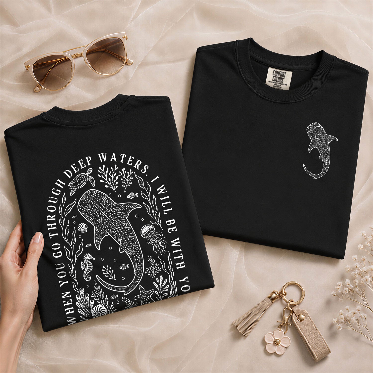 Christian Whale Shark T-Shirt When You Go Through Deep Waters Tee Isaiah 43 2 Faith Apparel