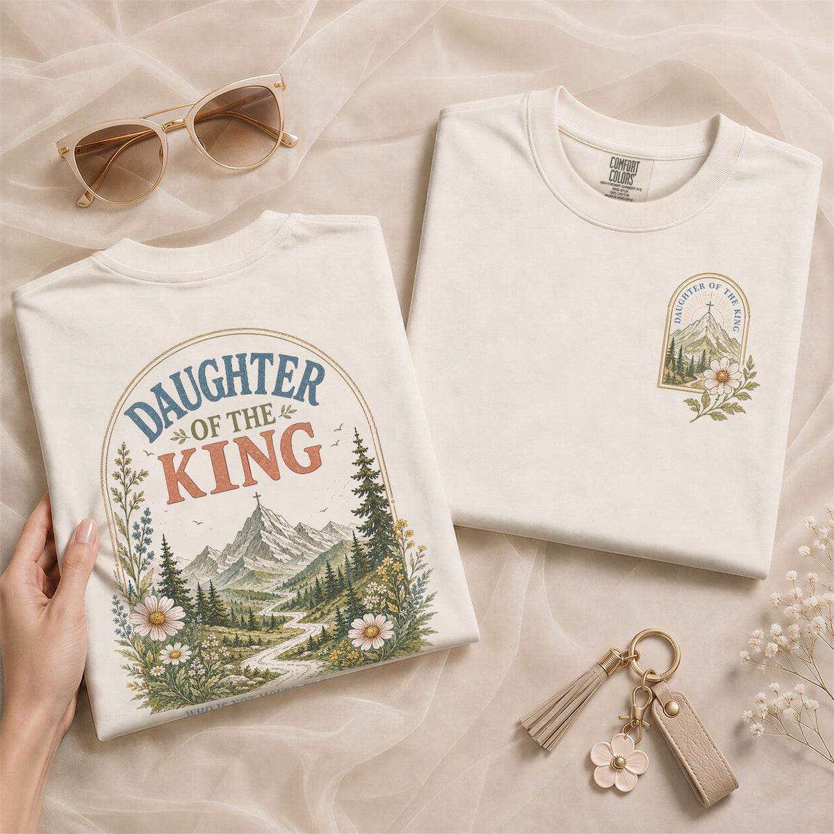 Inspirational Christian Daughter King Mountain Aesthetic Women Graphic Tee Shirt Vintage - Rust Field Wear