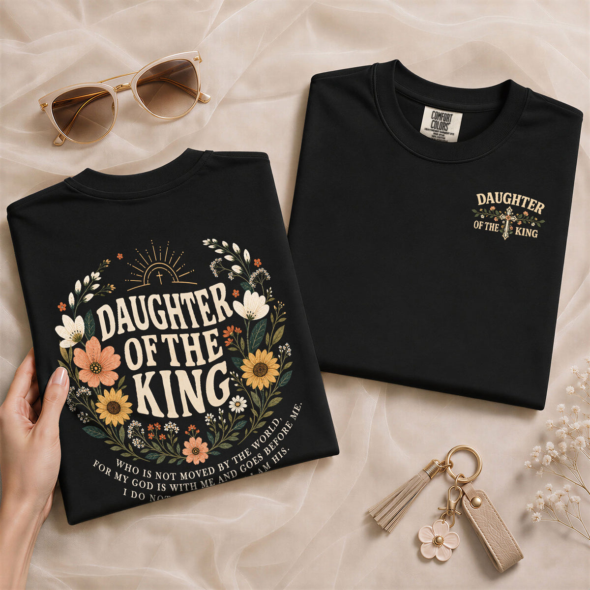 Pious Christian Daughter King Floral Aesthetic Women Graphic Tee Shirt Vintage Cotton - Rust Field Wear