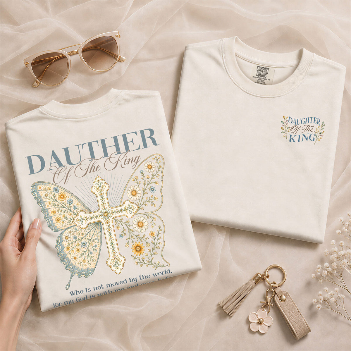Graceful Christian Daughter King Butterfly Aesthetic Women Graphic Tee Shirt Vintage - Rust Field Wear