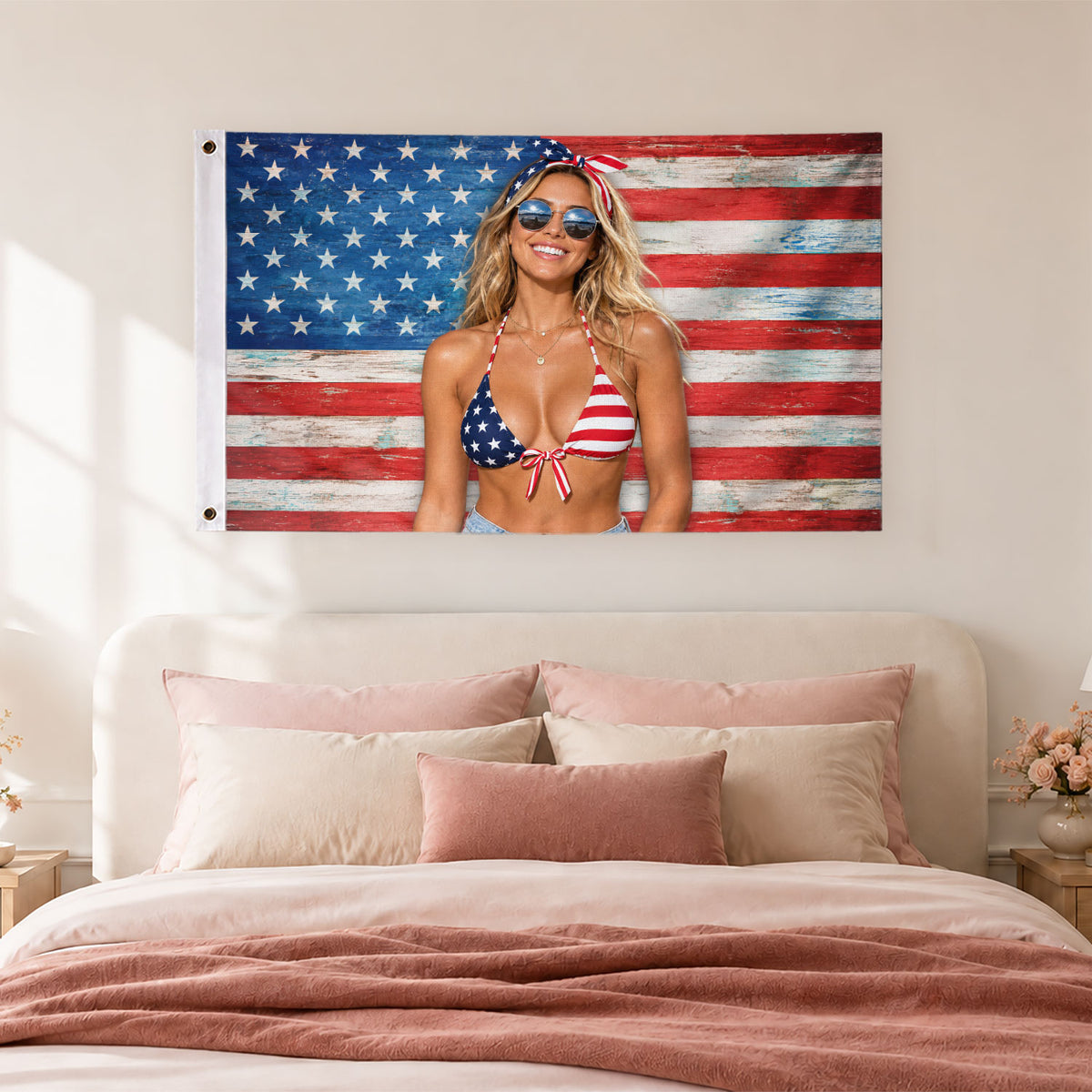 Custom American Flag with Photo Personalized Rustic Wood Picture Flag USA Decor Gift - Rust Field Wear