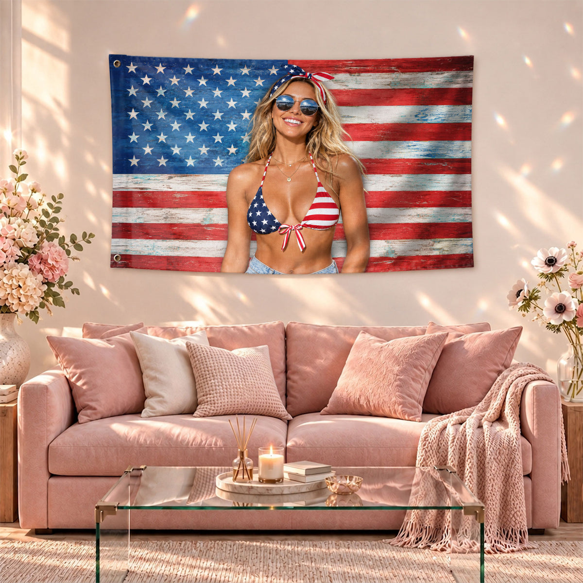 Personalized Rustic Wood Photo Display American Flag Custom, Custom Flag with Picture for Classic Home and Wall Decor, Rustfield Co. - Rust Field Wear