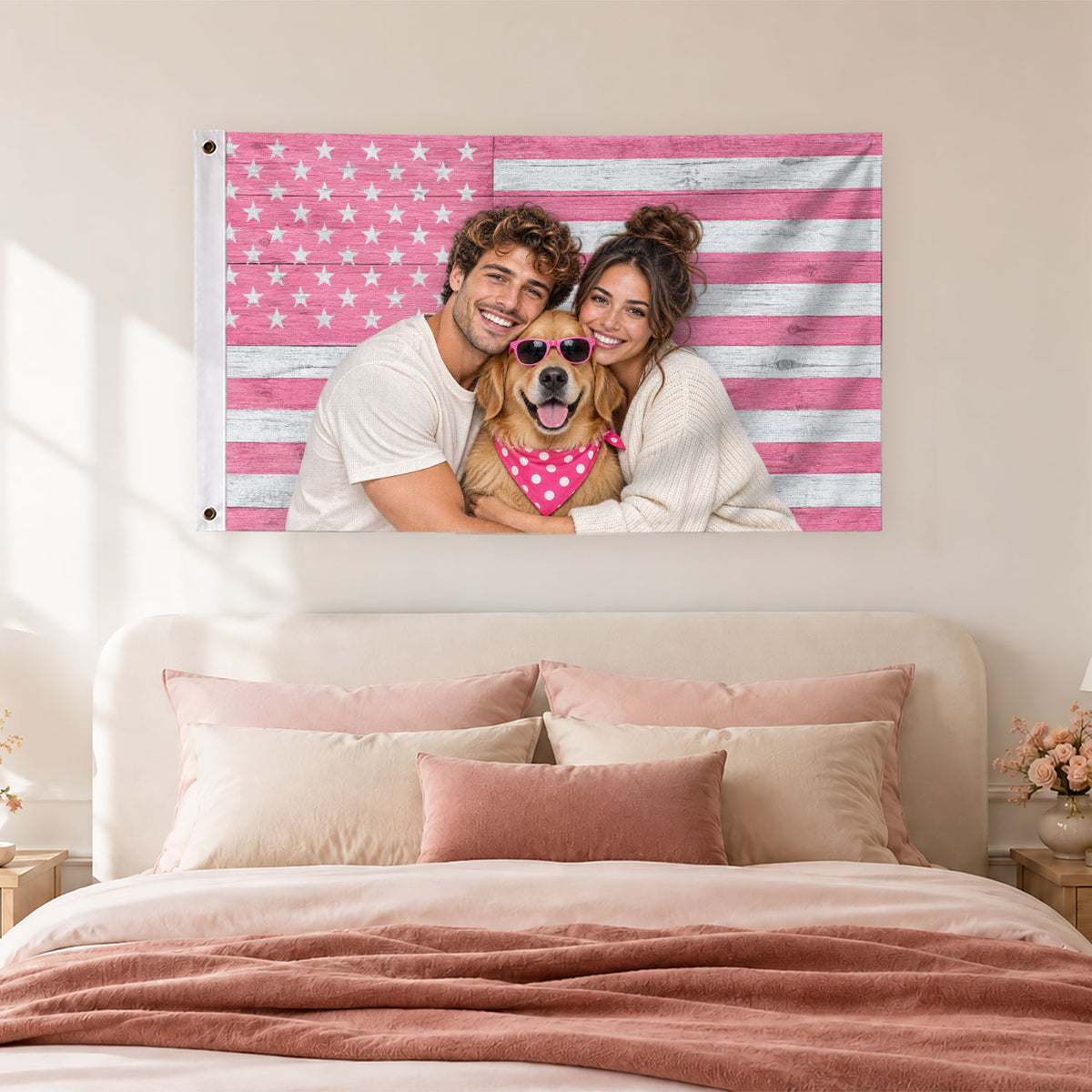 Custom American Flag with Photo Personalized Pink Wood Texture Picture Flag USA Decor - Rust Field Wear