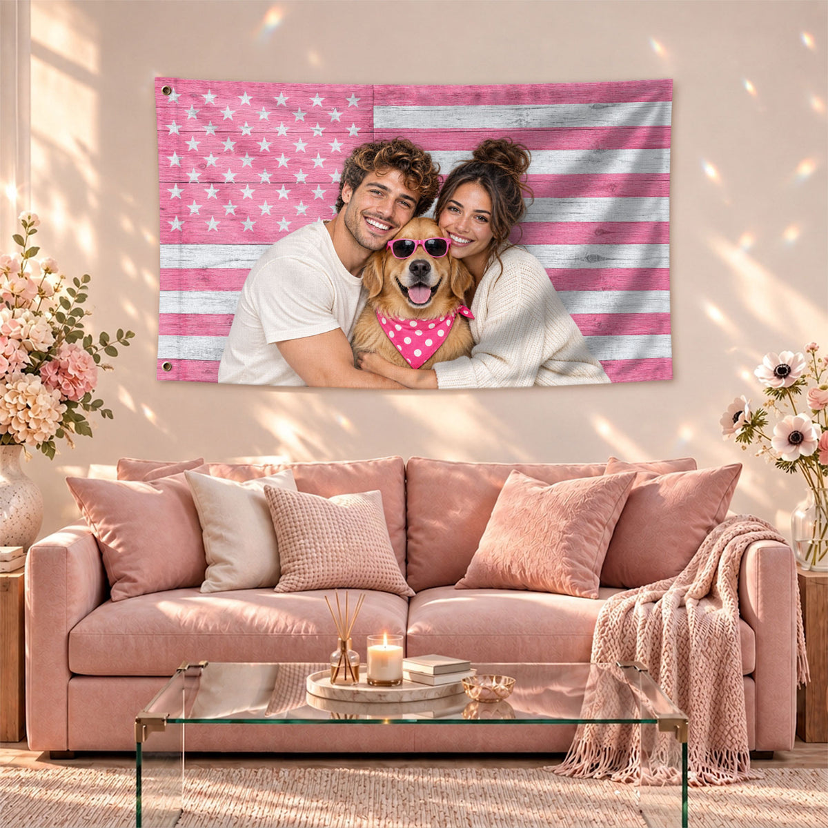 Pink Rustic Wood Photo Display Pink American Flag Custom, Pink Flag Custom, Custom Flag with Picture for Home, Wall and USA Decor, Rustfield Co. - Rust Field Wear