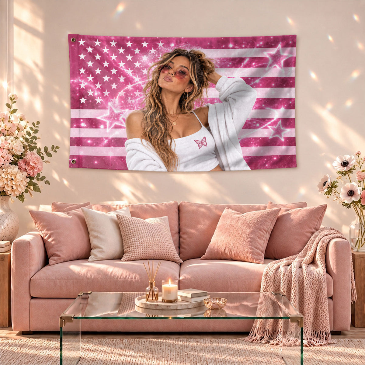 Custom Photo Picture Flag American Stars Stripes Personalized Wall Hanging Banner - Rust Field Wear