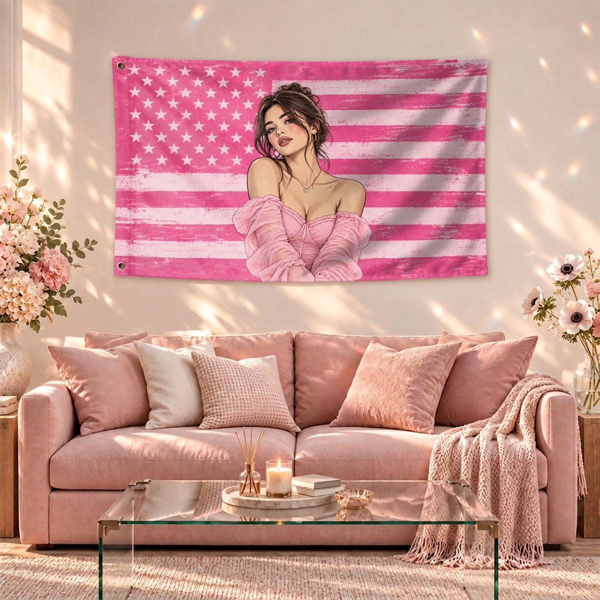 Custom Portrait Photo Flag American Stars Stripes Distressed Wall Hanging Banner - Rust Field Wear