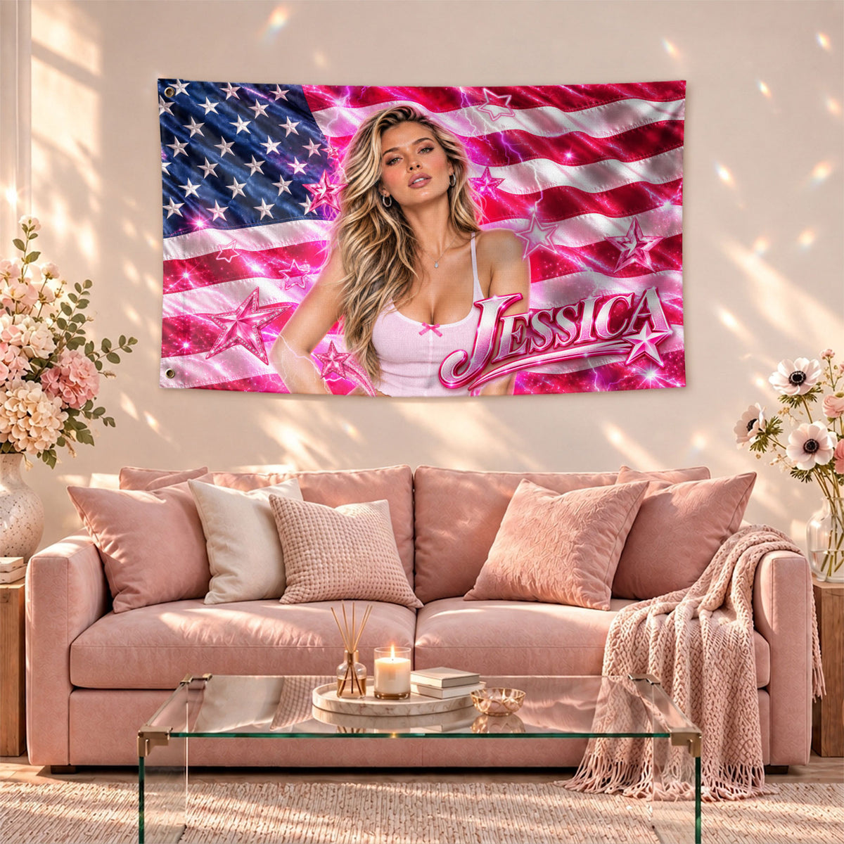 Customized Photo Flag Personalized Picture Banner Custom Name Stars Aesthetic Wall Decor - Rust Field Wear