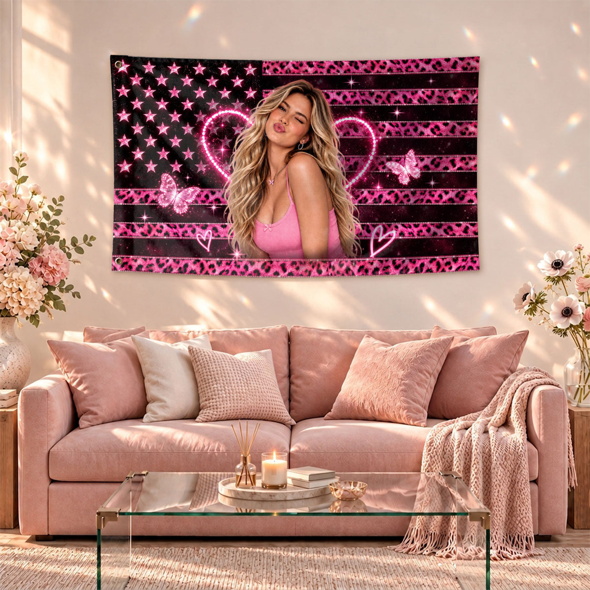 Customized Photo Flag Personalized Picture Banner Leopard Heart Aesthetic Room Decor