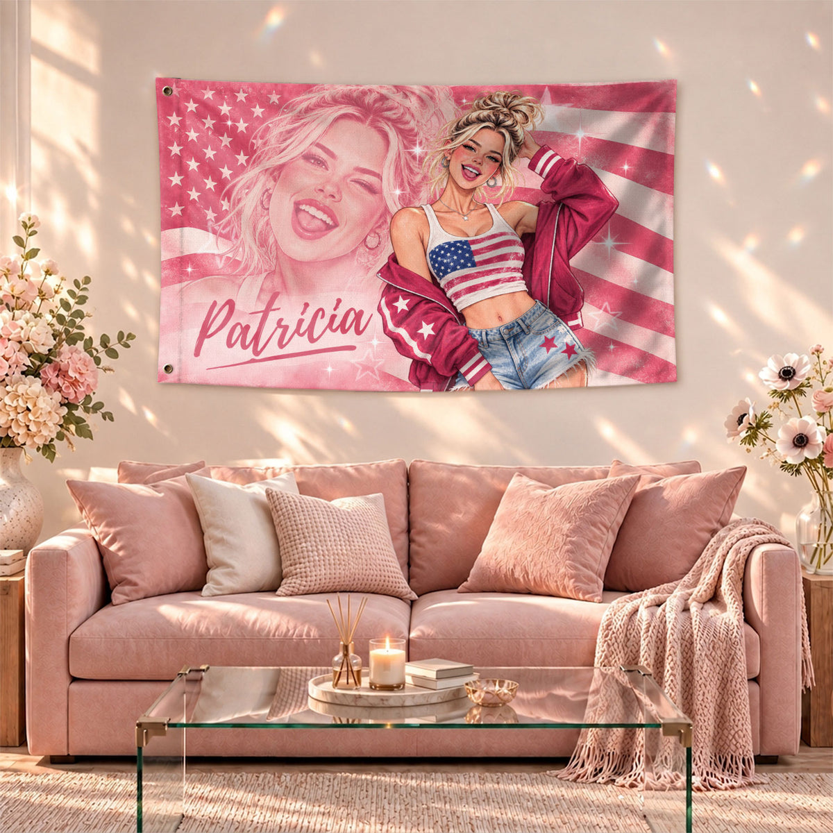 Custom Photo Flag Personalized Picture Banner Script Name Stars Art Aesthetic Decor
