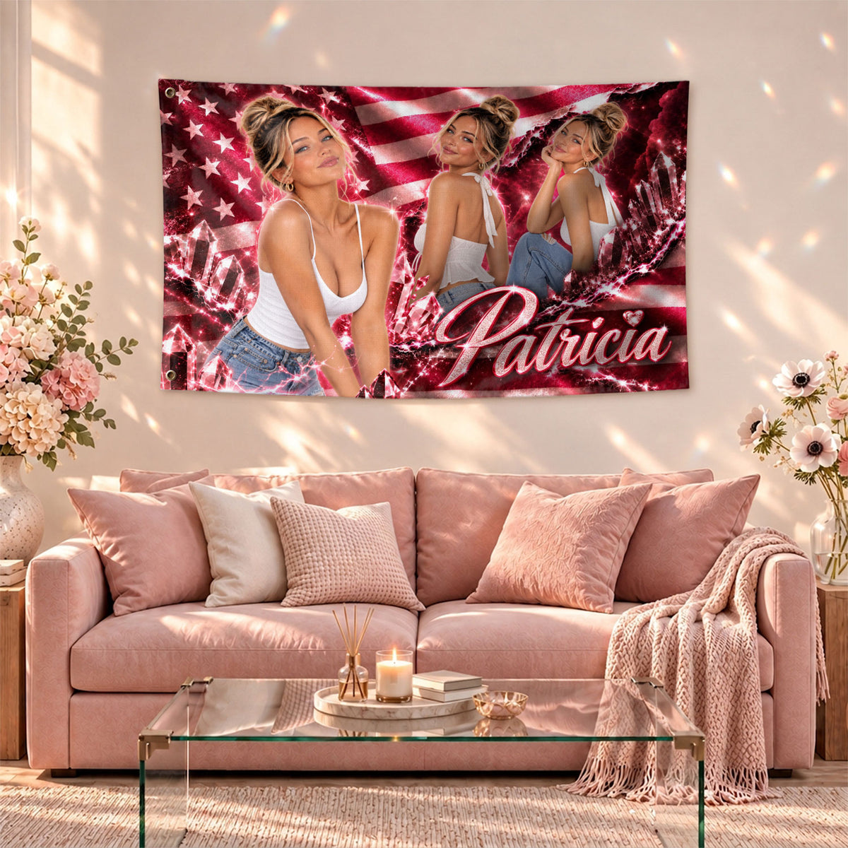Custom Photo Flag Personalized Picture Banner Script Name Lightning Crystal Wall Decor