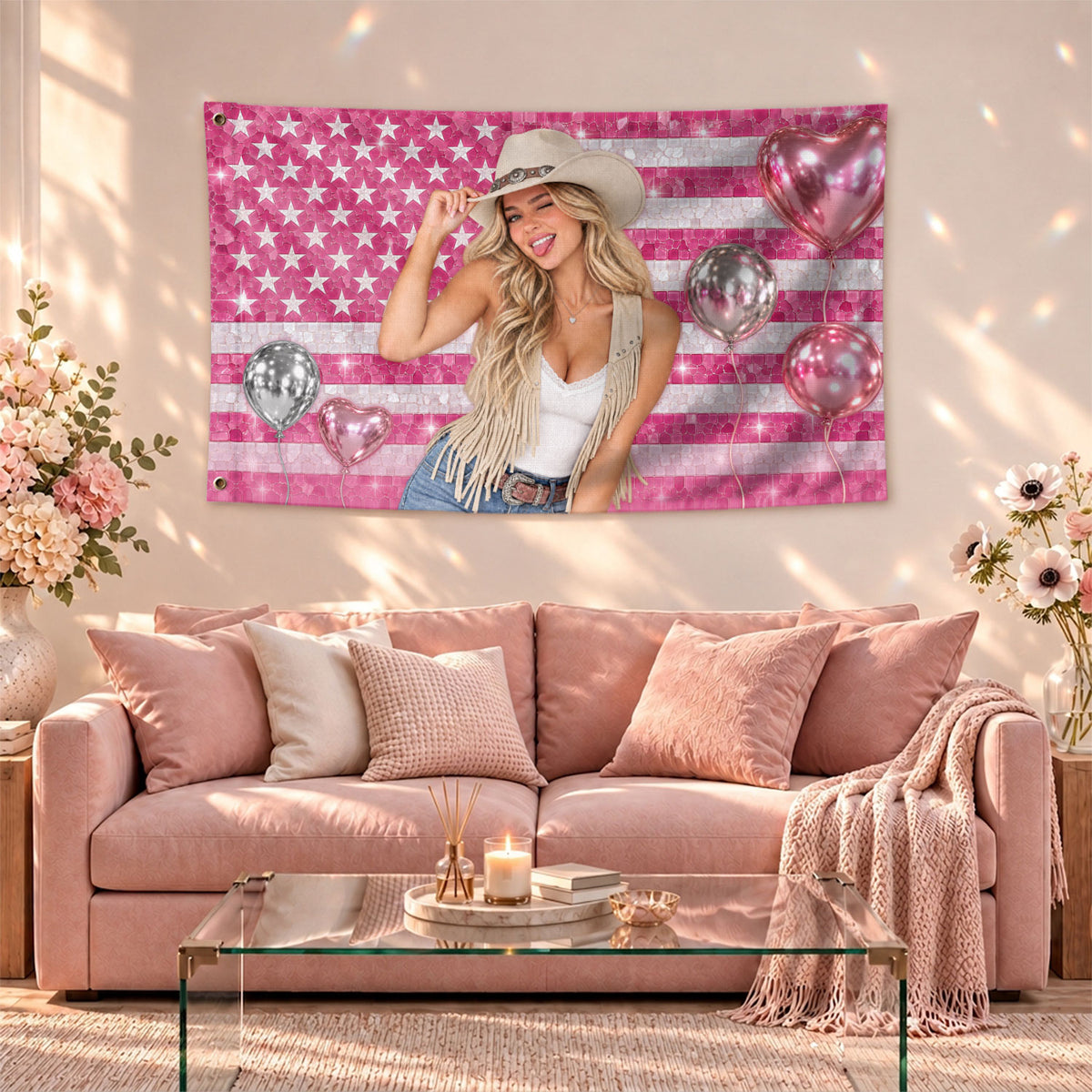Custom Photo Flag Personalized Picture Flag Pink Glitter American Flag Home Yard Decor