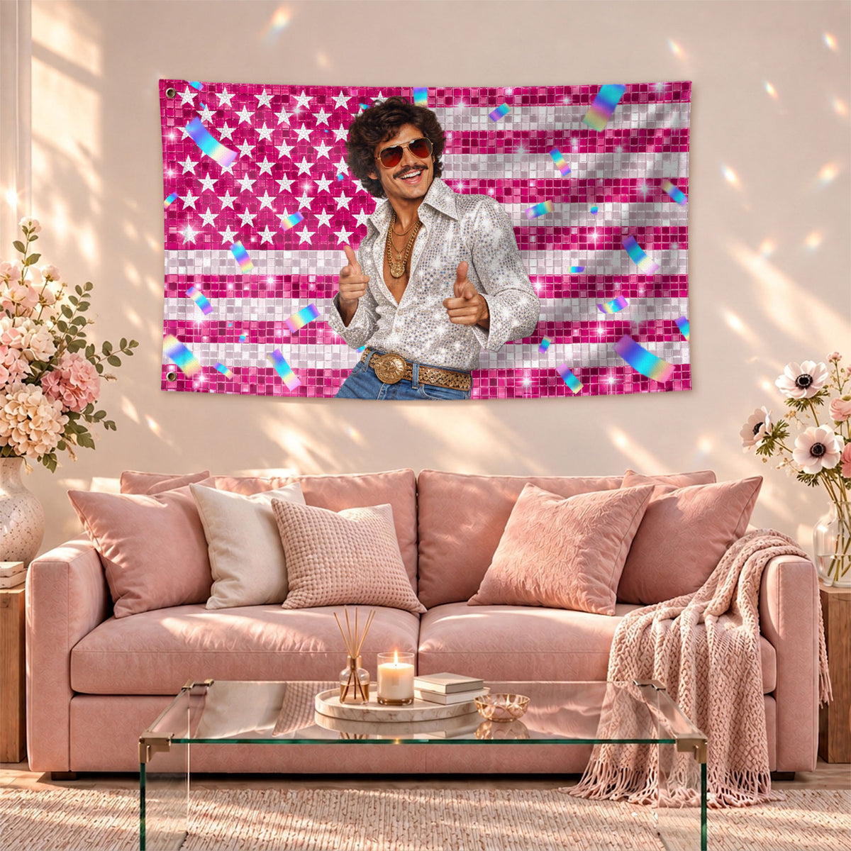 Custom Photo Flag Personalized Picture Flag Pink Glitter Patriotic Party Home Decor