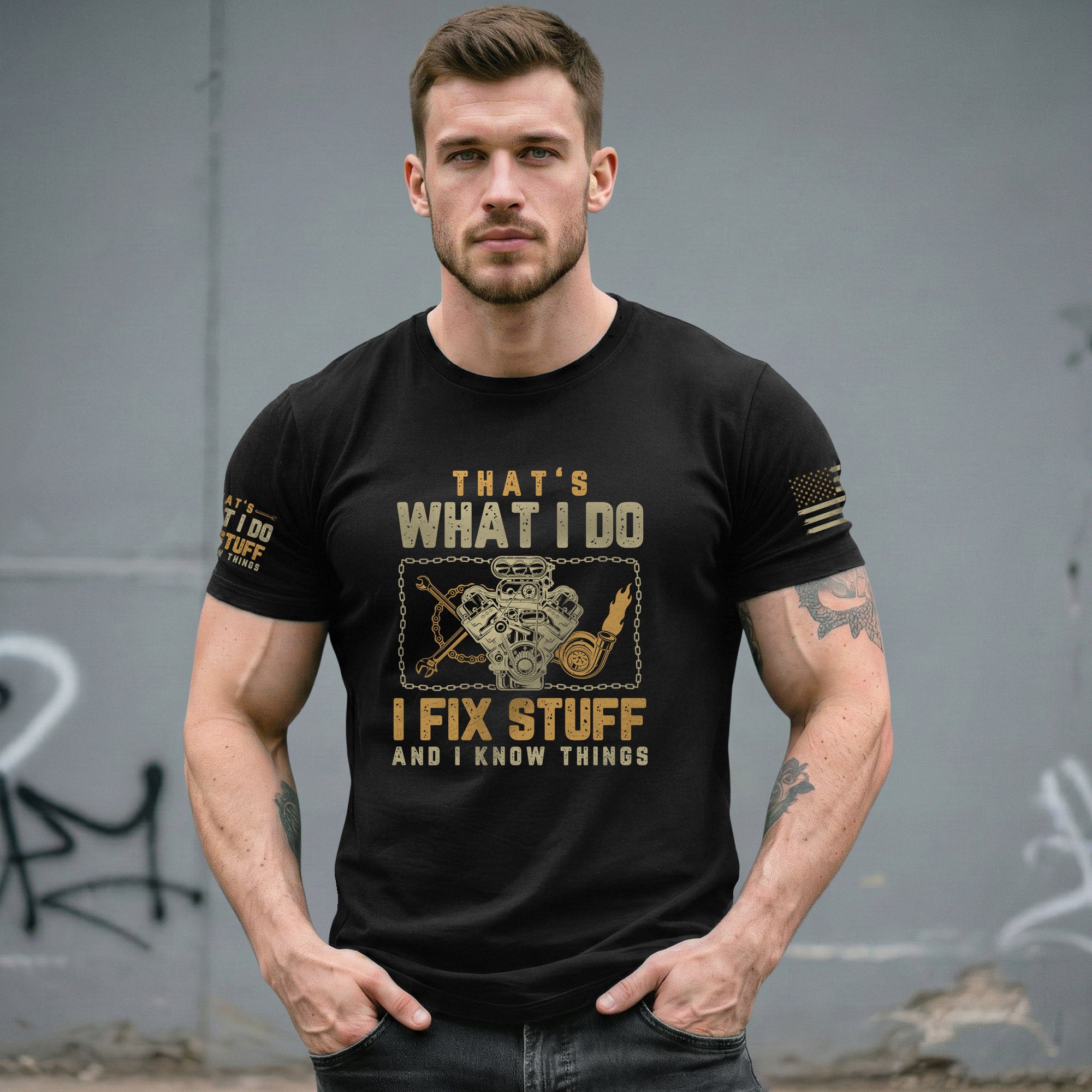 Turbo Mechanic Quote Men T-Shirt I Fix Stuff And I Know Things Graphic Engine Tee