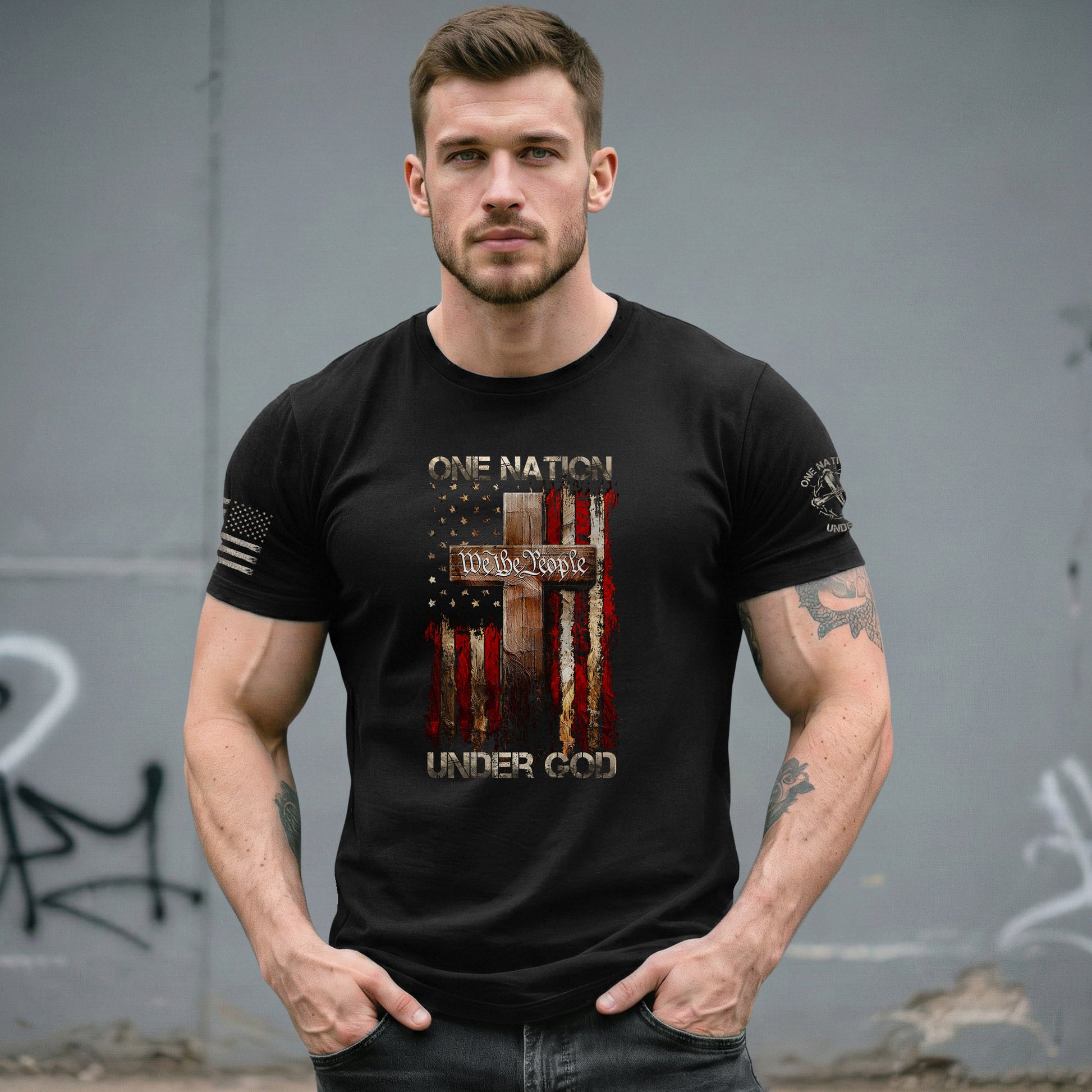 Christian Shirts for Men, One Nation Under God We The People - Christian Tee Shirts - Rust Field Wear