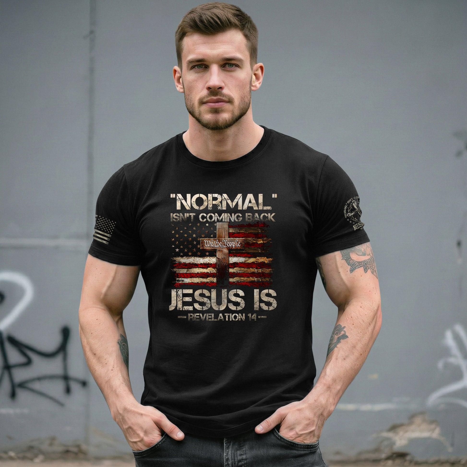 Jesus Is Coming Back Revelation 14 Faith and Patriotism - Christian Tee Shirts, Christian Shirts for Men - Rust Field Wear