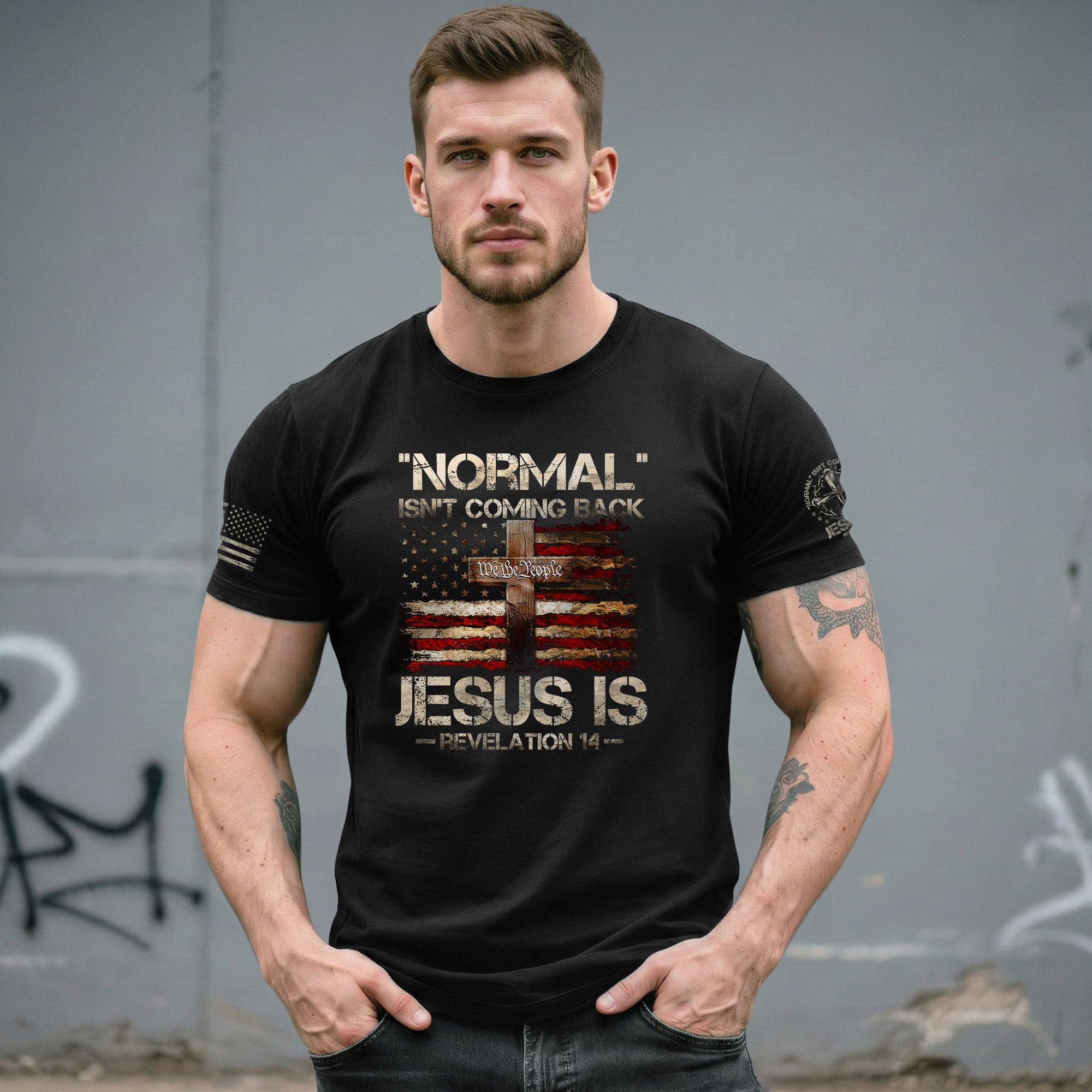 Jesus Is Coming Back Revelation 14 Faith and Patriotism - Christian Tee Shirts, Christian Shirts for Men - Rust Field Wear