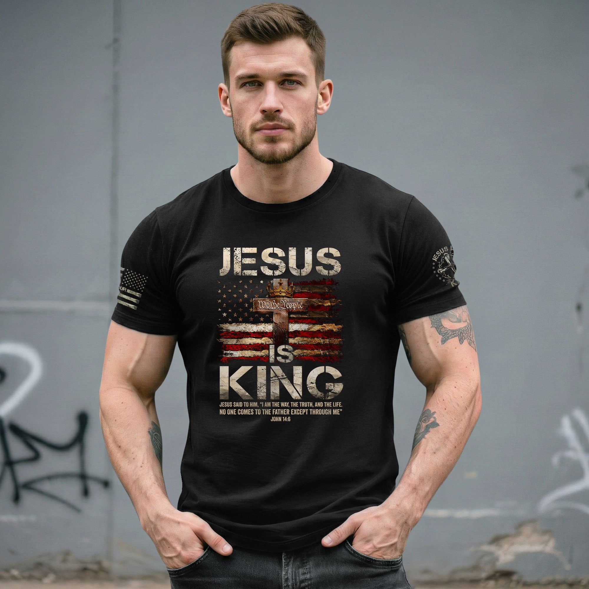 Christian Shirts for Men - Jesus Is King John 14:6, Christian Tee Shirts - Rust Field Wear