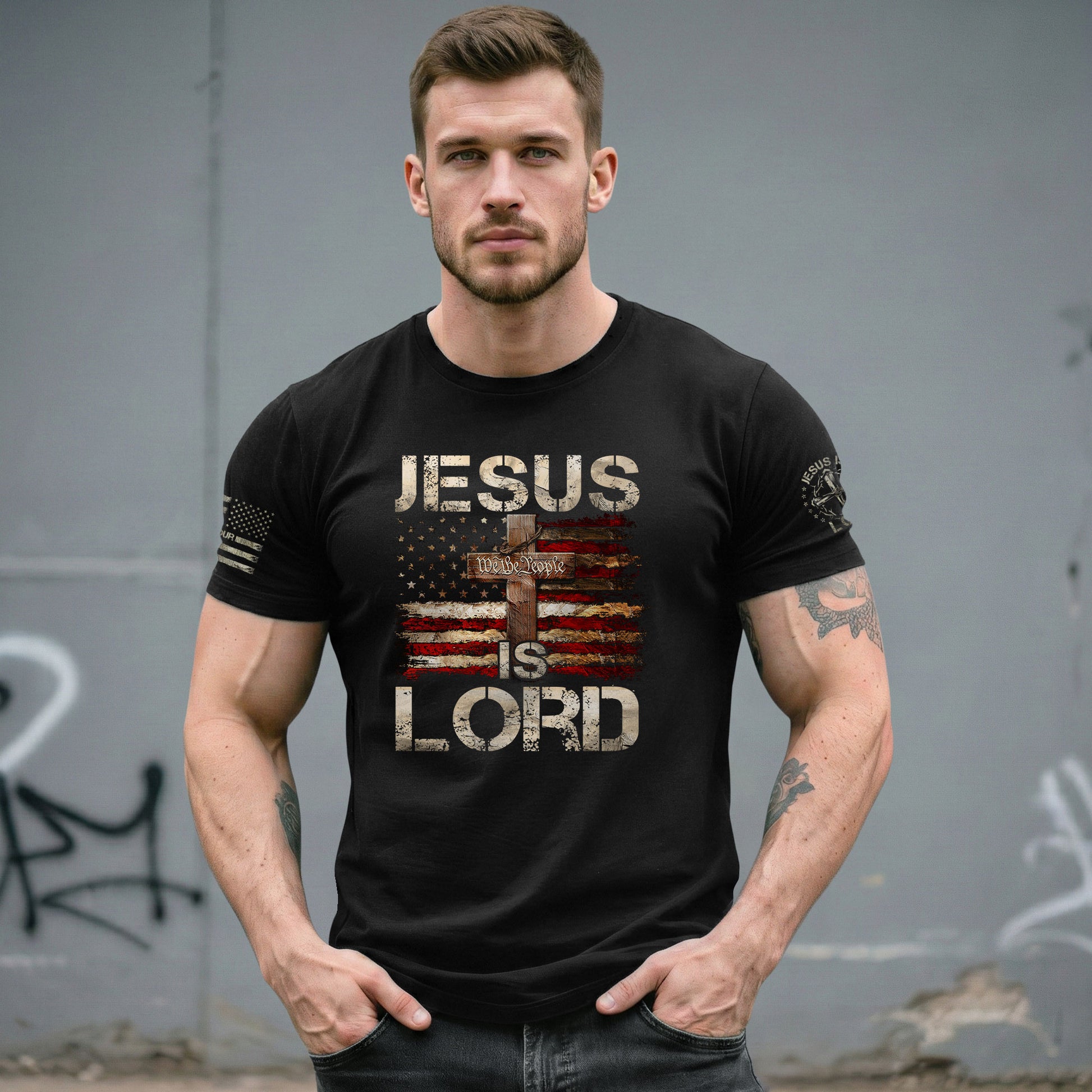 Jesus Is Lord Bold Faith and American Spirit, Christian Tee Shirts - Faith Shirts for Men - Rust Field Wear