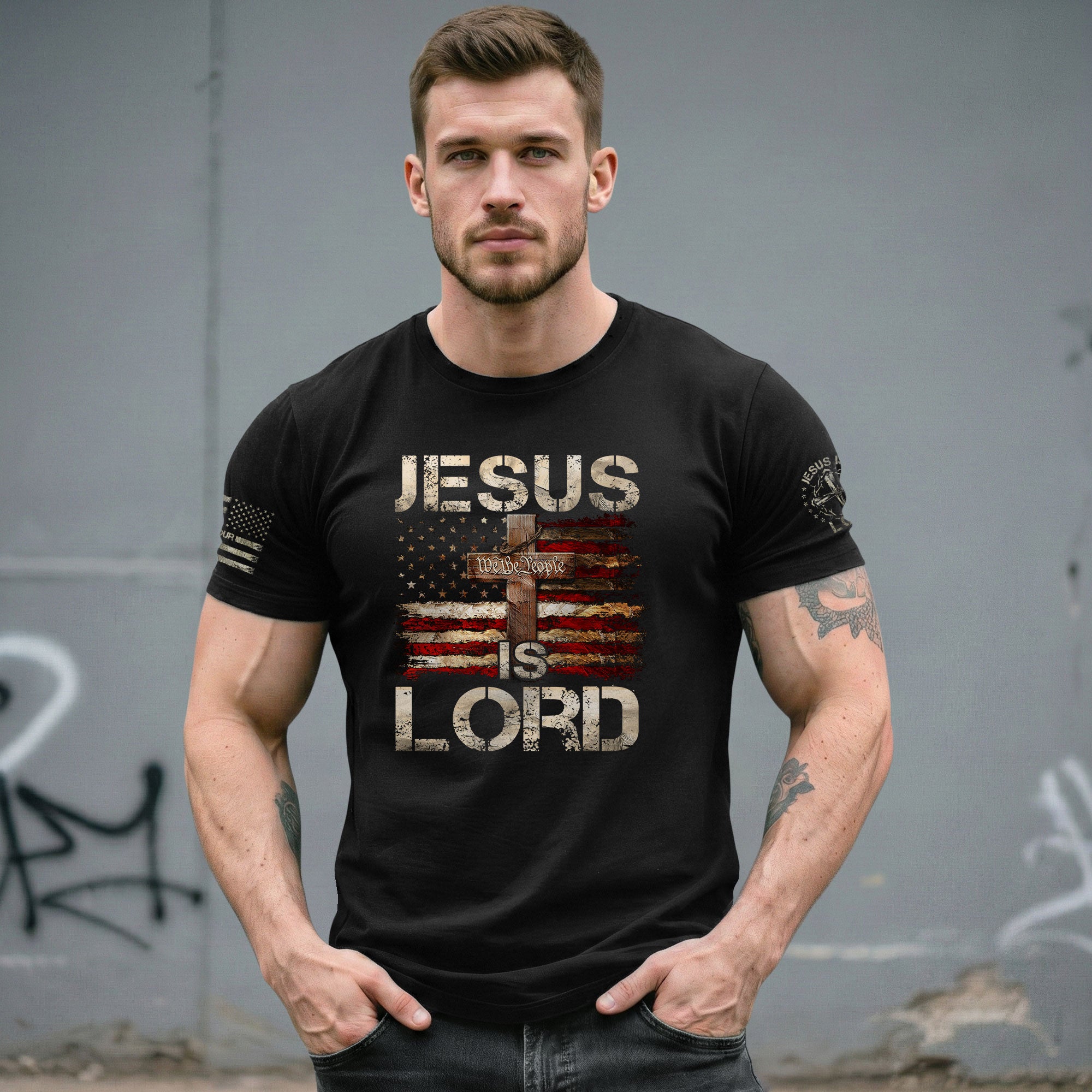 Jesus Is Lord Bold Faith and American Spirit, Christian Tee Shirts - Faith Shirts for Men - Rust Field Wear
