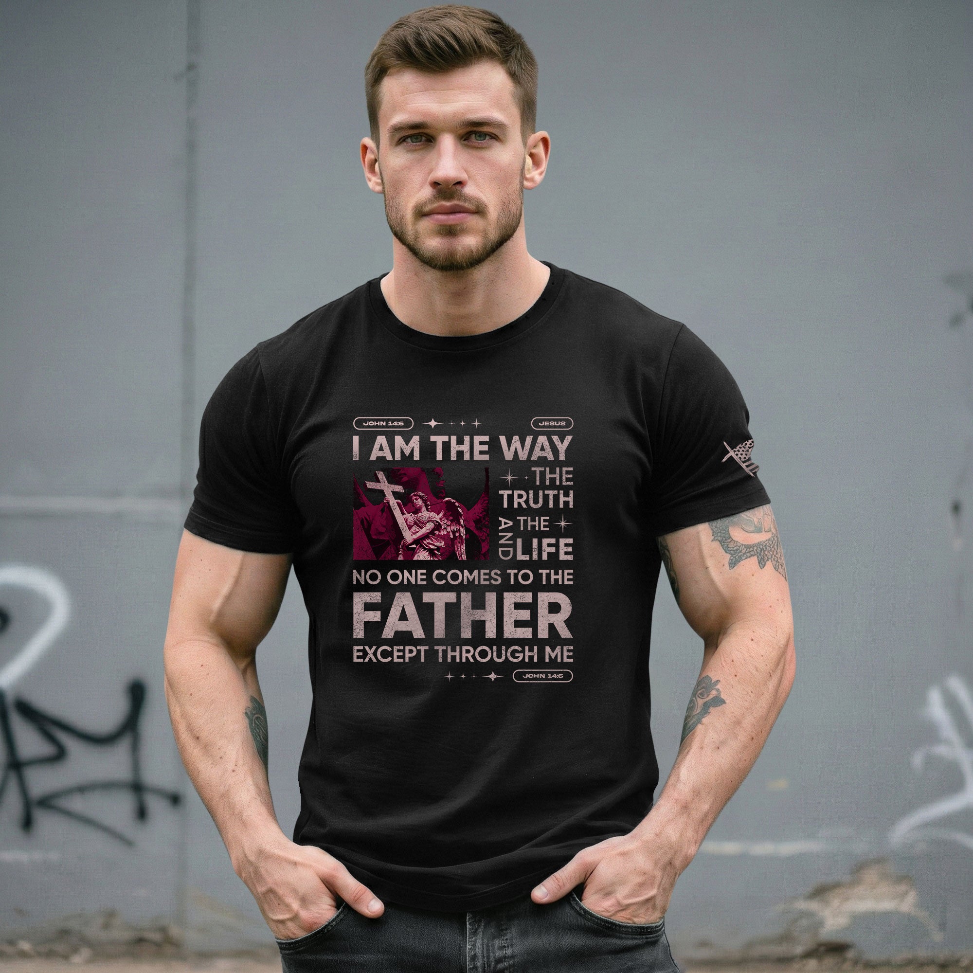 Christian Shirts for Men - I Am the Way Rose Scripture, Christian Tee Shirts - Rust Field Wear
