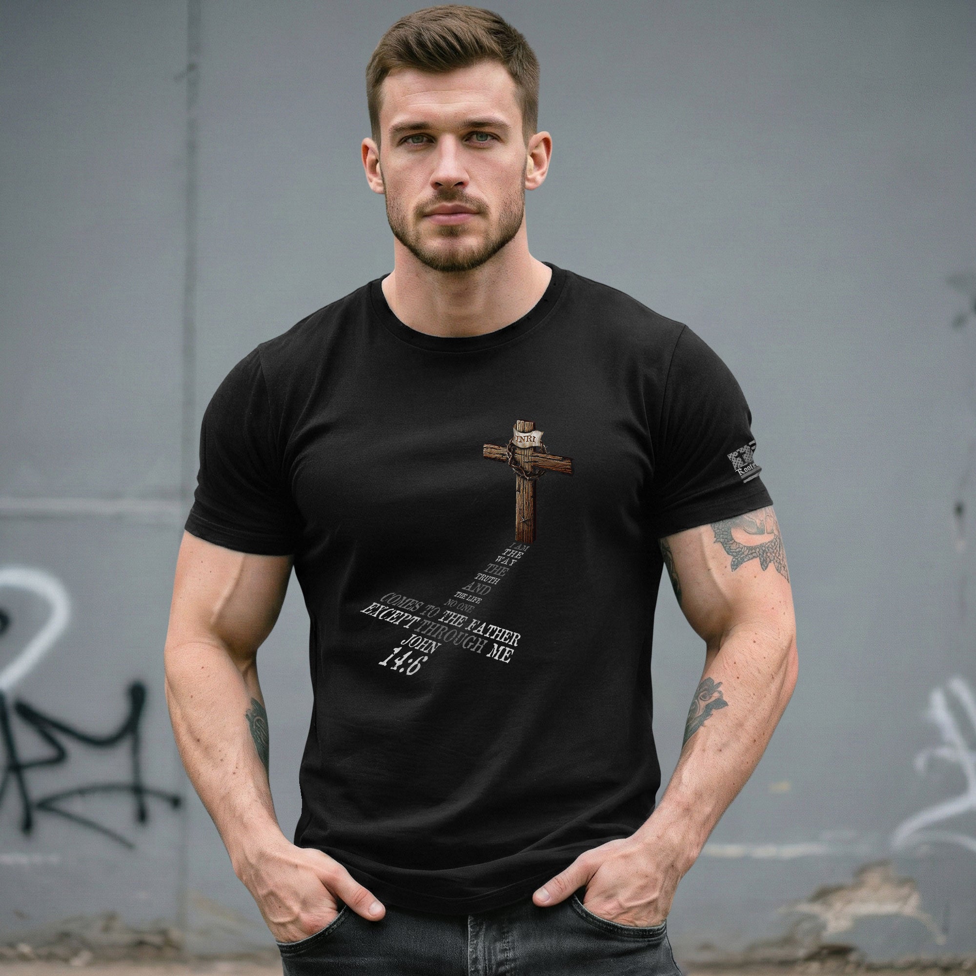 INRI Cross John 14:6 - Christian Tee Shirts, Christian Shirts for Men - Rust Field Wear