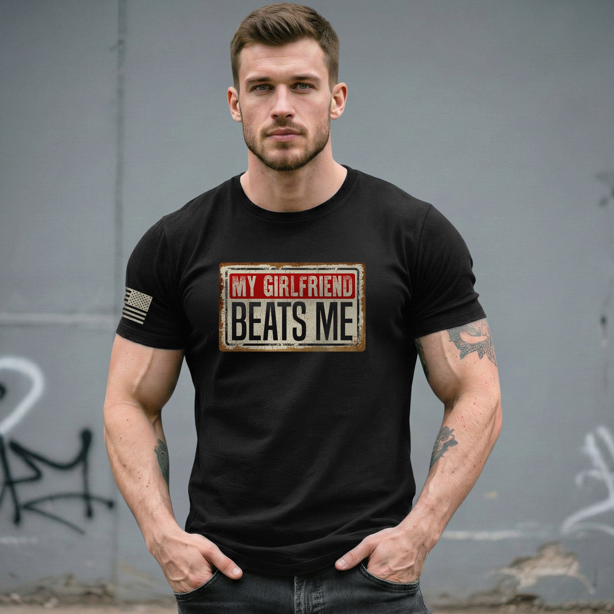 My Girlfriend Beats Me Funny Joke Quote Men Vintage Graphic Shirt Casual Novelty Tops