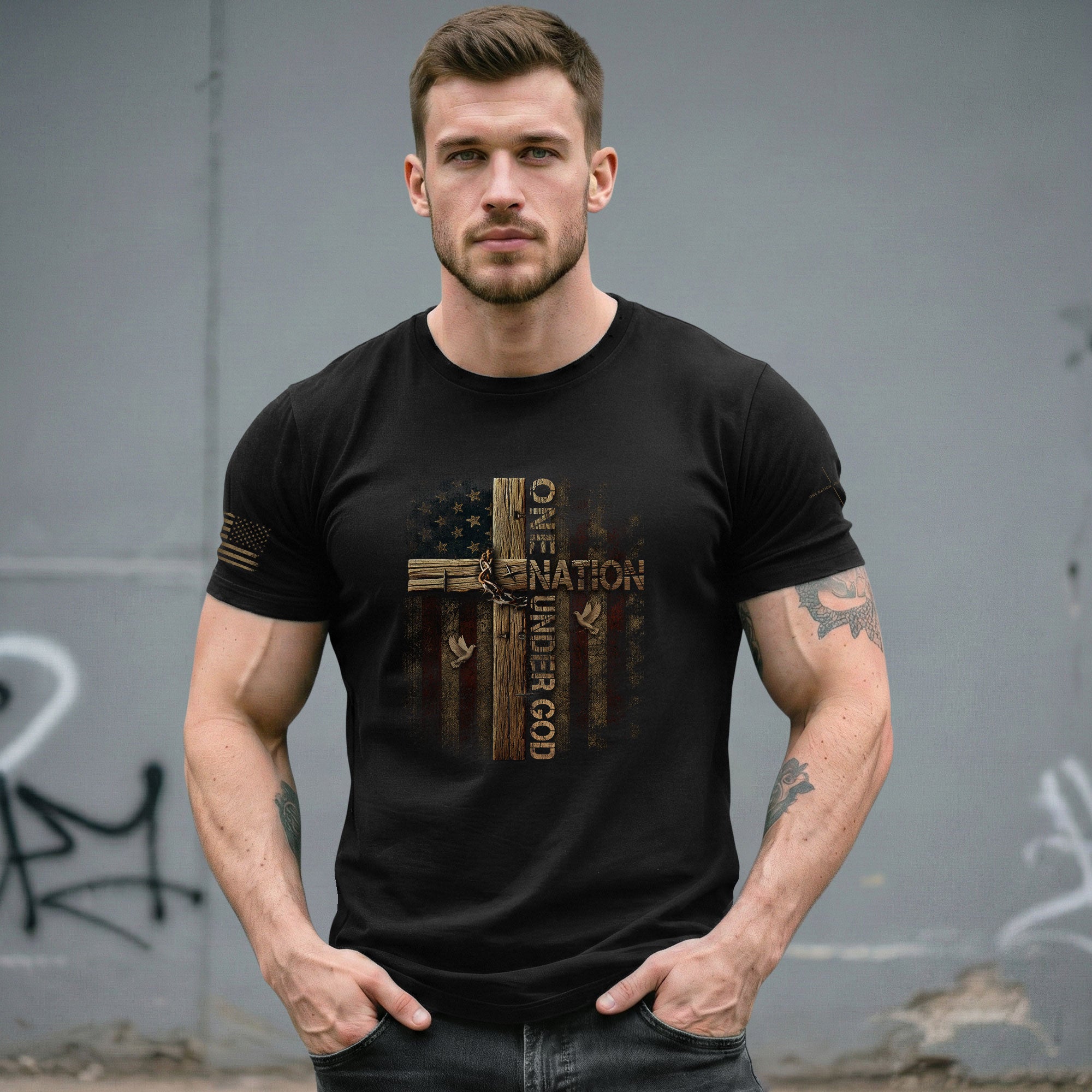 Christian Shirts for Men, “One Nation Under God” - Christian Tee Shirts - Rust Field Wear