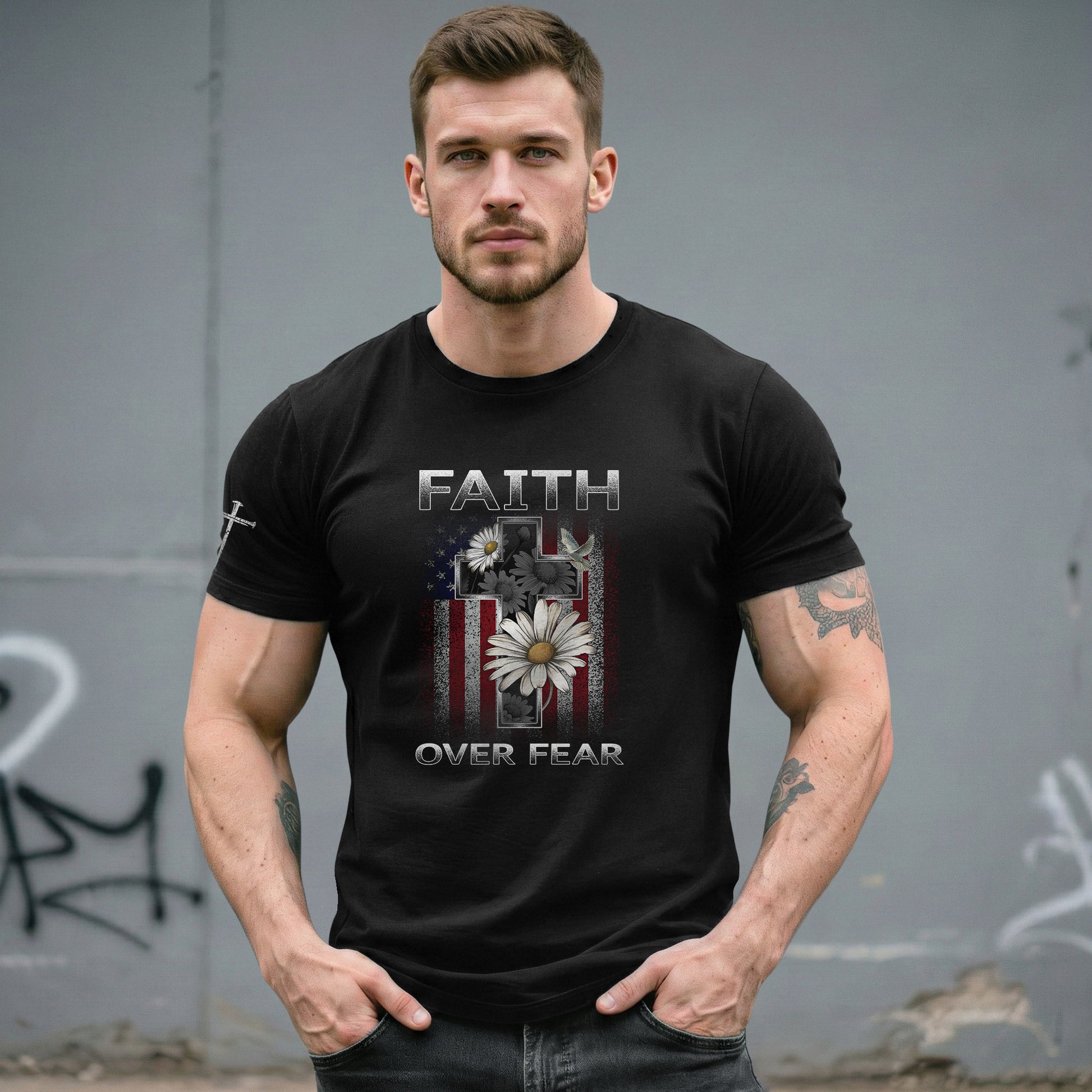 Faith Over Fear Christian Floral - Christian Tee Shirts, Christian Shirts for Men - Rust Field Wear