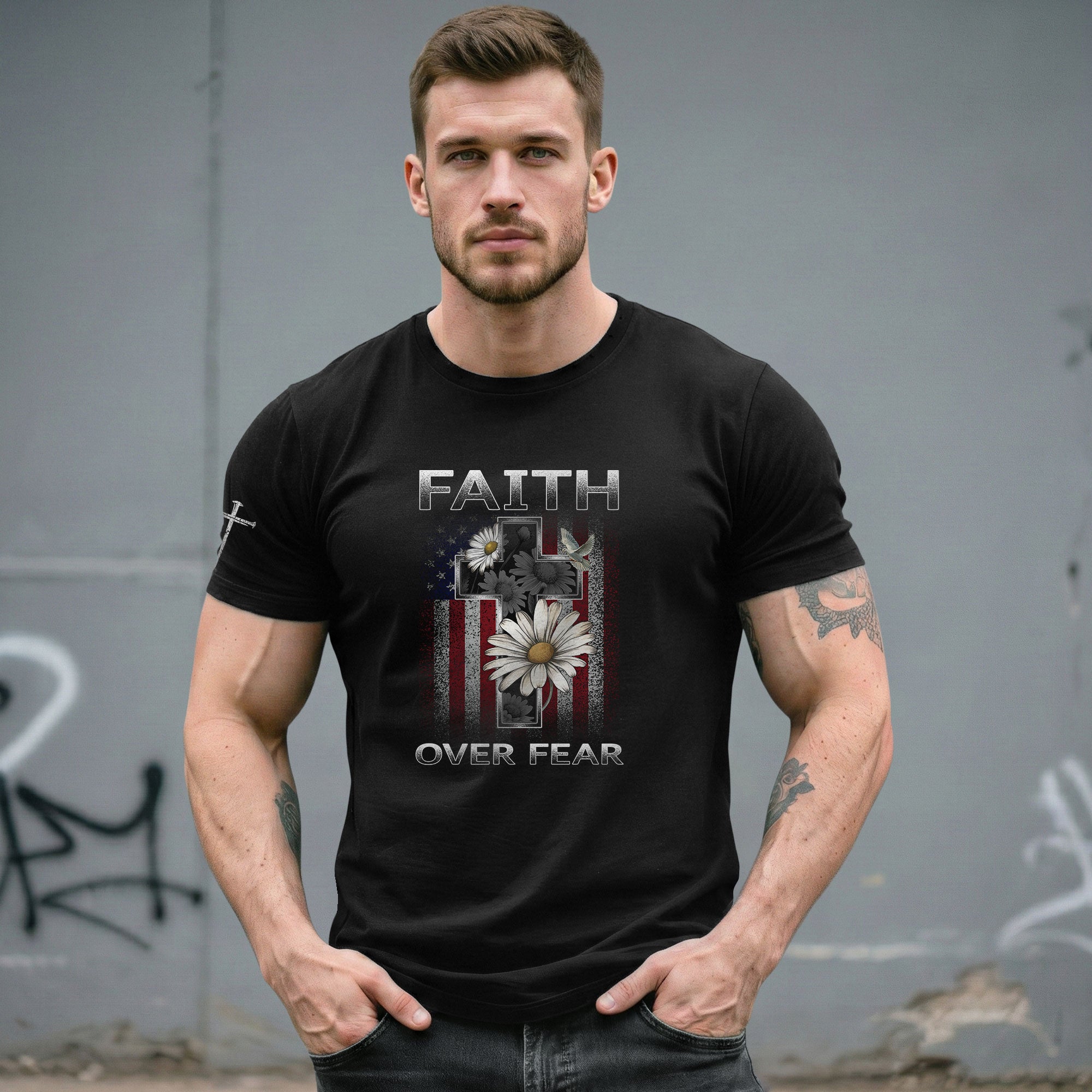 Faith Over Fear Christian Floral - Christian Tee Shirts, Christian Shirts for Men - Rust Field Wear