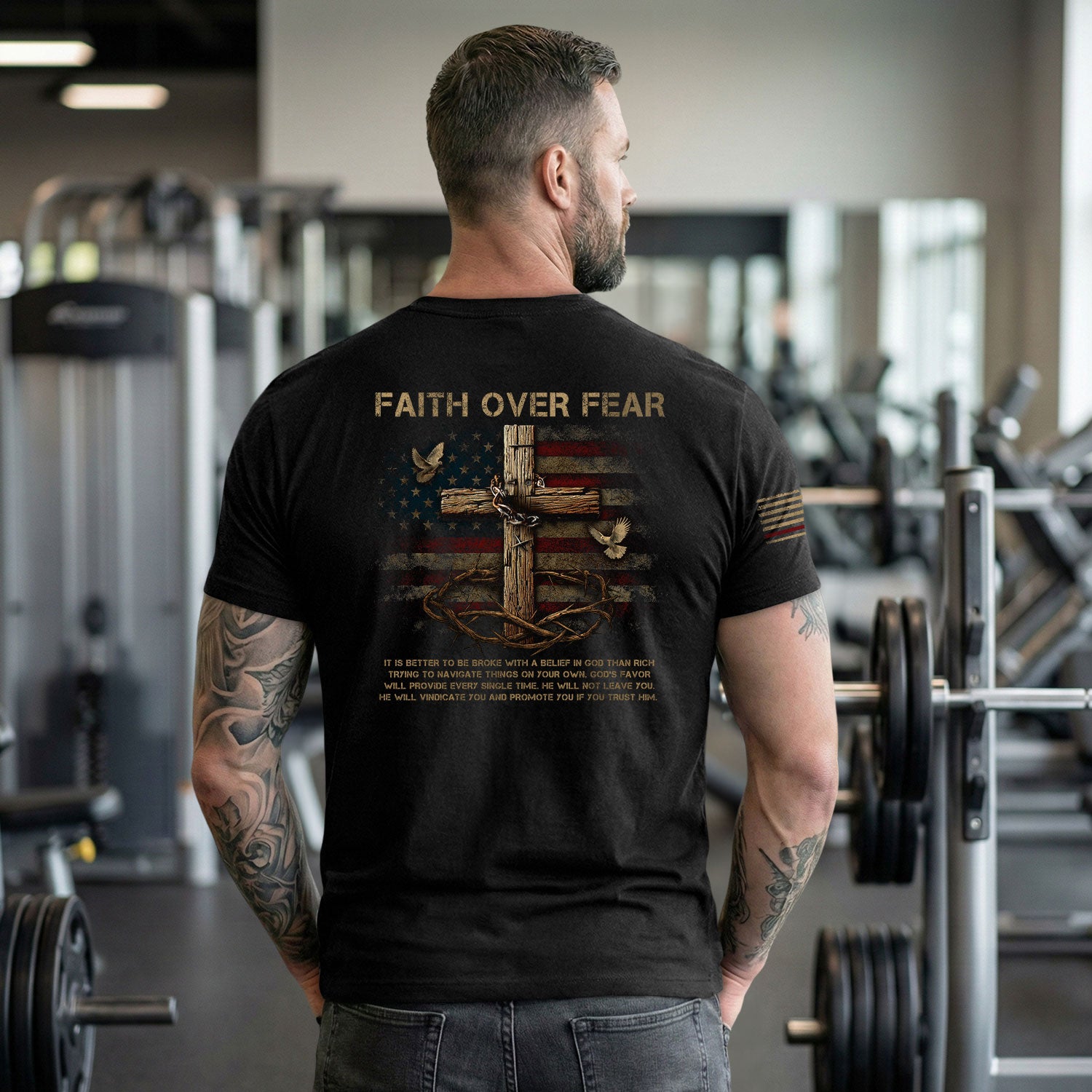 Christian Tee Shirts, Cross of Faith Faith Over Fear - Christian Shirts for Men - Rust Field Wear