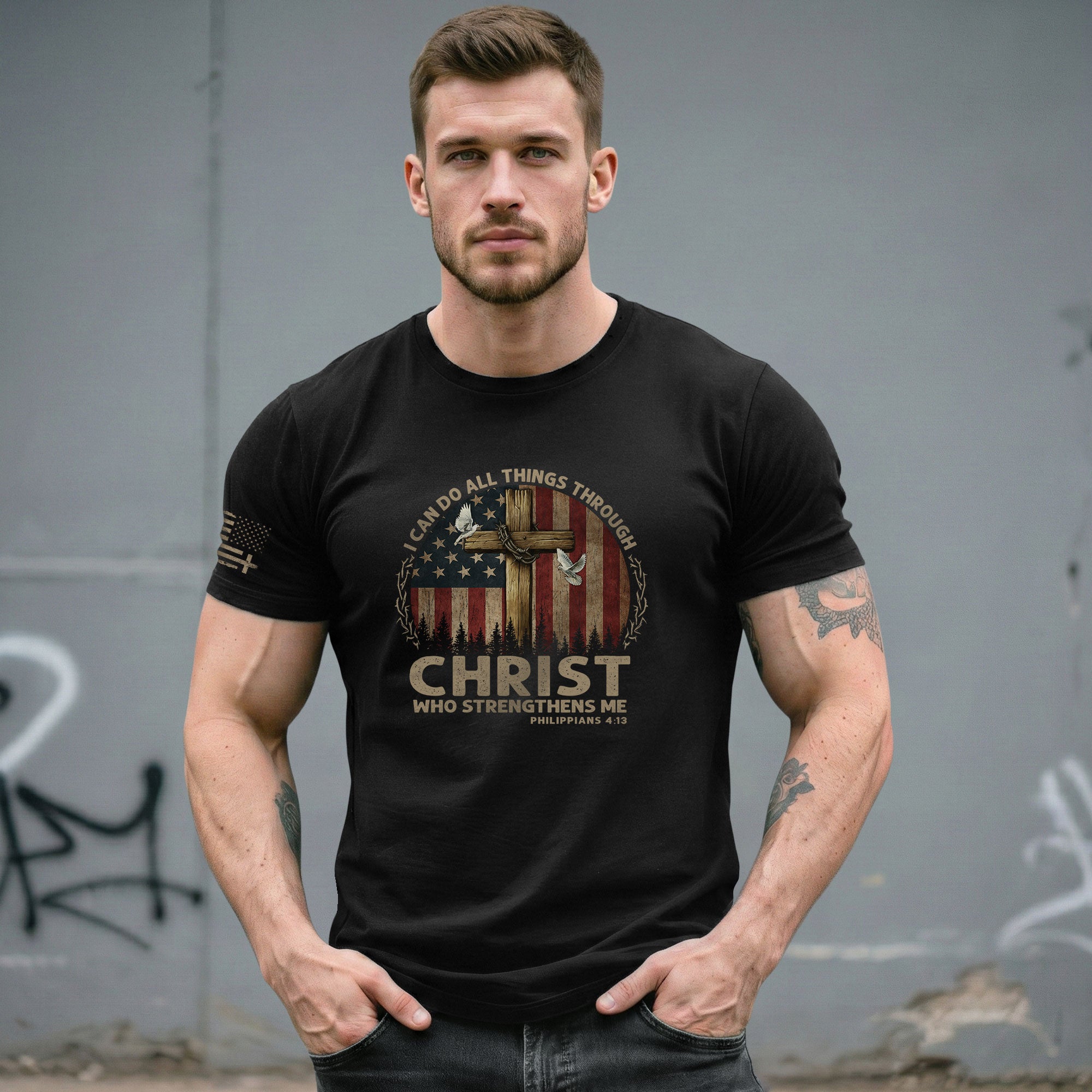 I Can Do All Things Through Christ Philippians 4:13, Christian Tee Shirts - Faith Shirts for Men - Rust Field Wear