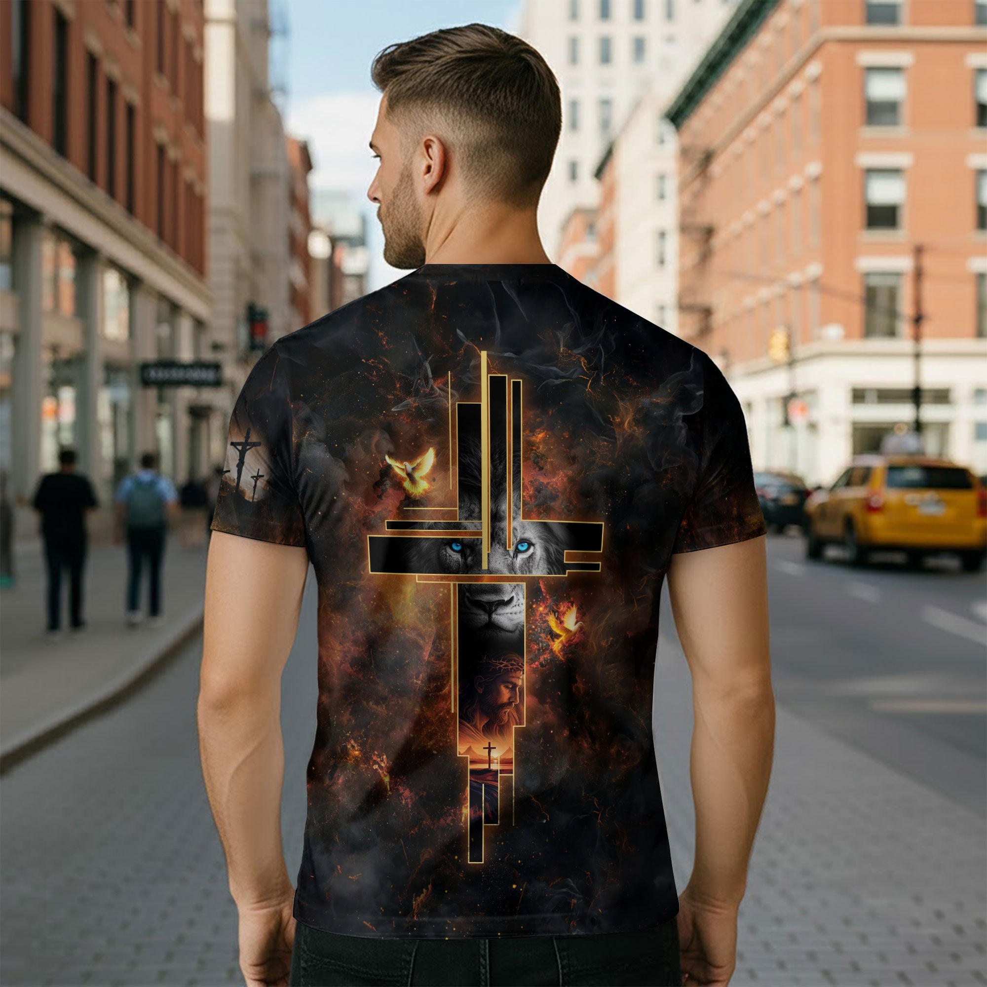 RustField Co Freedom Shirts - Faith Over Fear Cross Lion and Jesus, Christian Tee Shirts for Men - Rust Field Wear