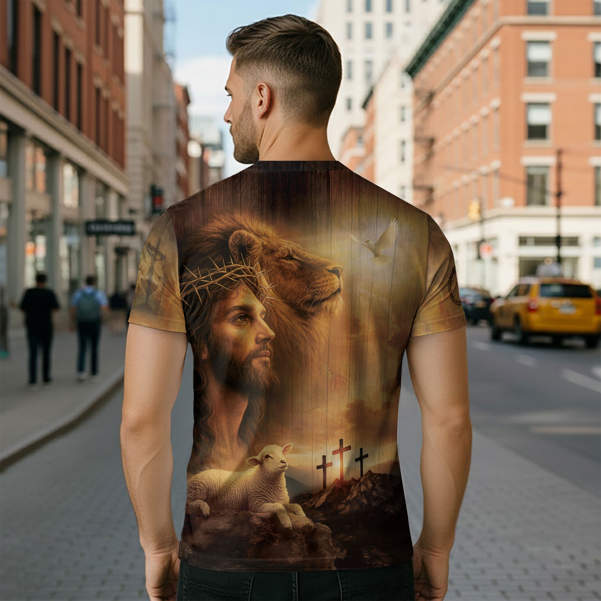 Christian Tee Shirts for Men - Faith Over Fear Lion Jesus and Lamb, RustField Co Freedom Shirts - Rust Field Wear