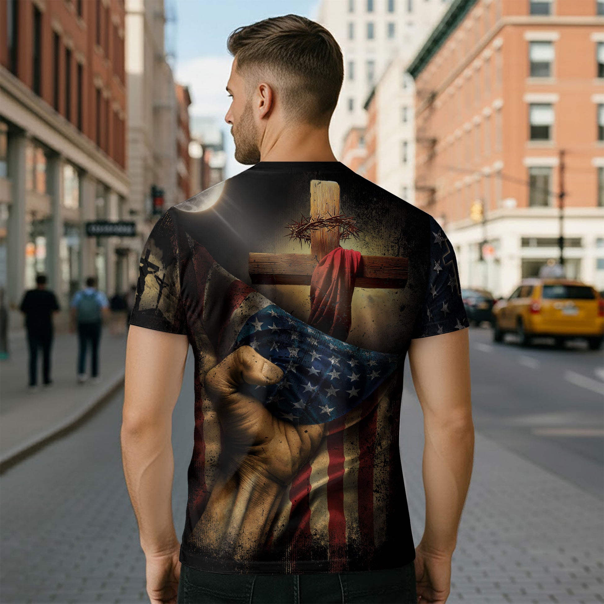 Jesus Is the Light The Way The Truth The Life with Cross and Flag, Freedom Shirts - Christian Tee Shirts for Men, RustField Co - Rust Field Wear