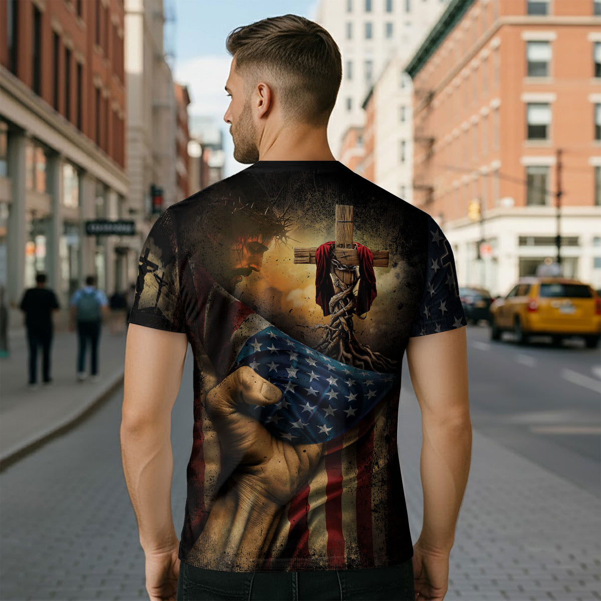 Rooted in Christ Colossians 2 7 Cross and American Flag Christian Tee Shirts - Freedom Shirts for Men, RustField Co - Rust Field Wear