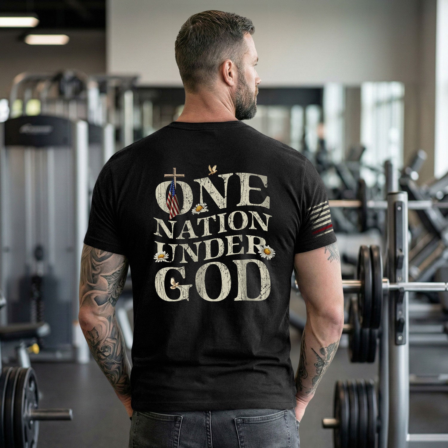One Nation Under God , Christian Cross and American Flag - Christian Tee Shirts, Christian Shirts for Men - Rust Field Wear