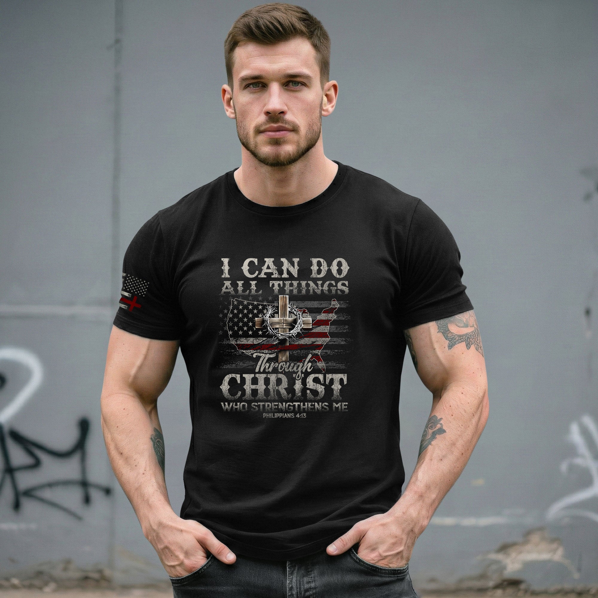Christian Shirts for Men, I Can Do All Things Philippians 4:13 USA Christian - Christian Tee Shirts - Rust Field Wear