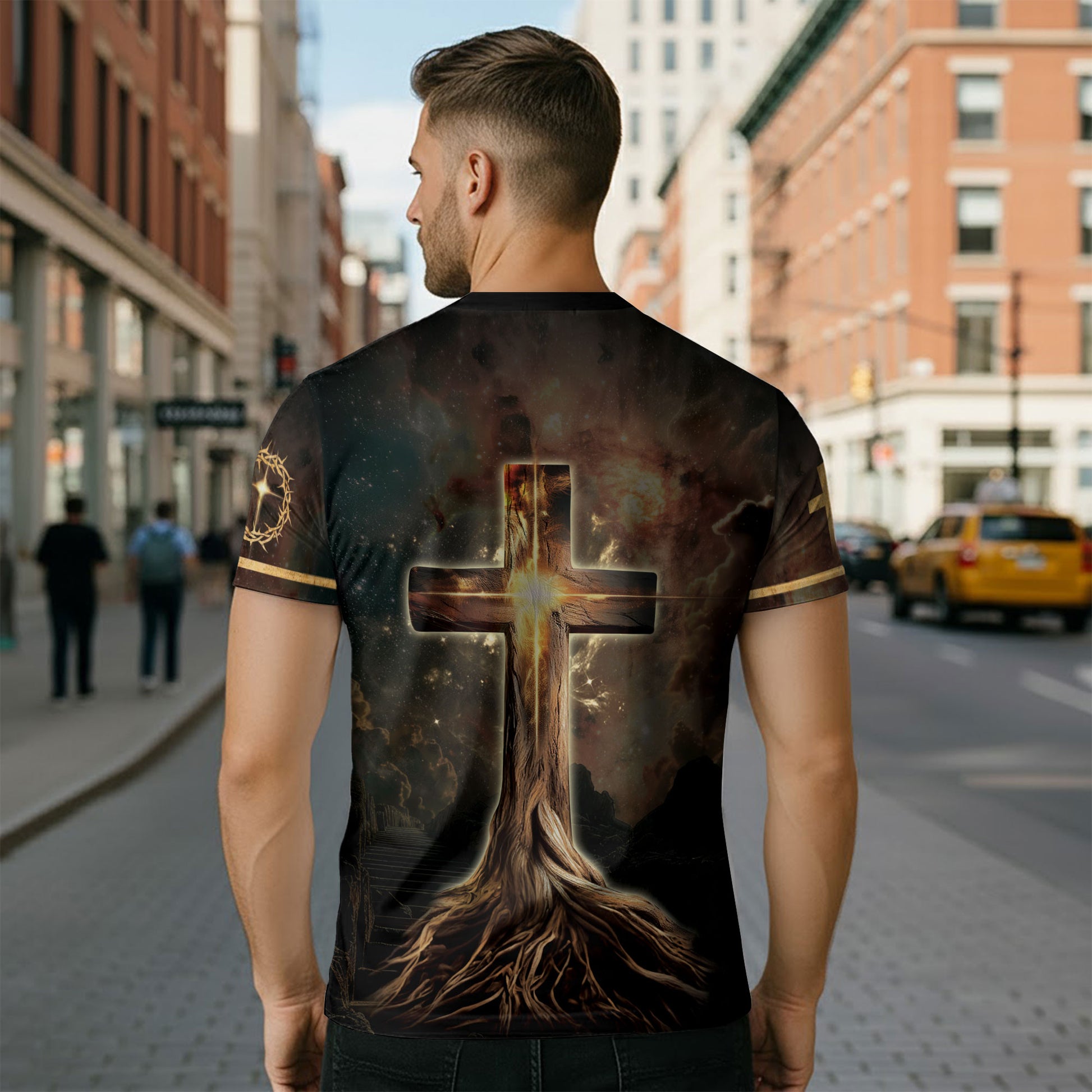 Rooted In The Light Of Christ Lion And Glowing Cross - Christian Tee Shirts for Men, Freedom Shirts, RustField Co - Rust Field Wear