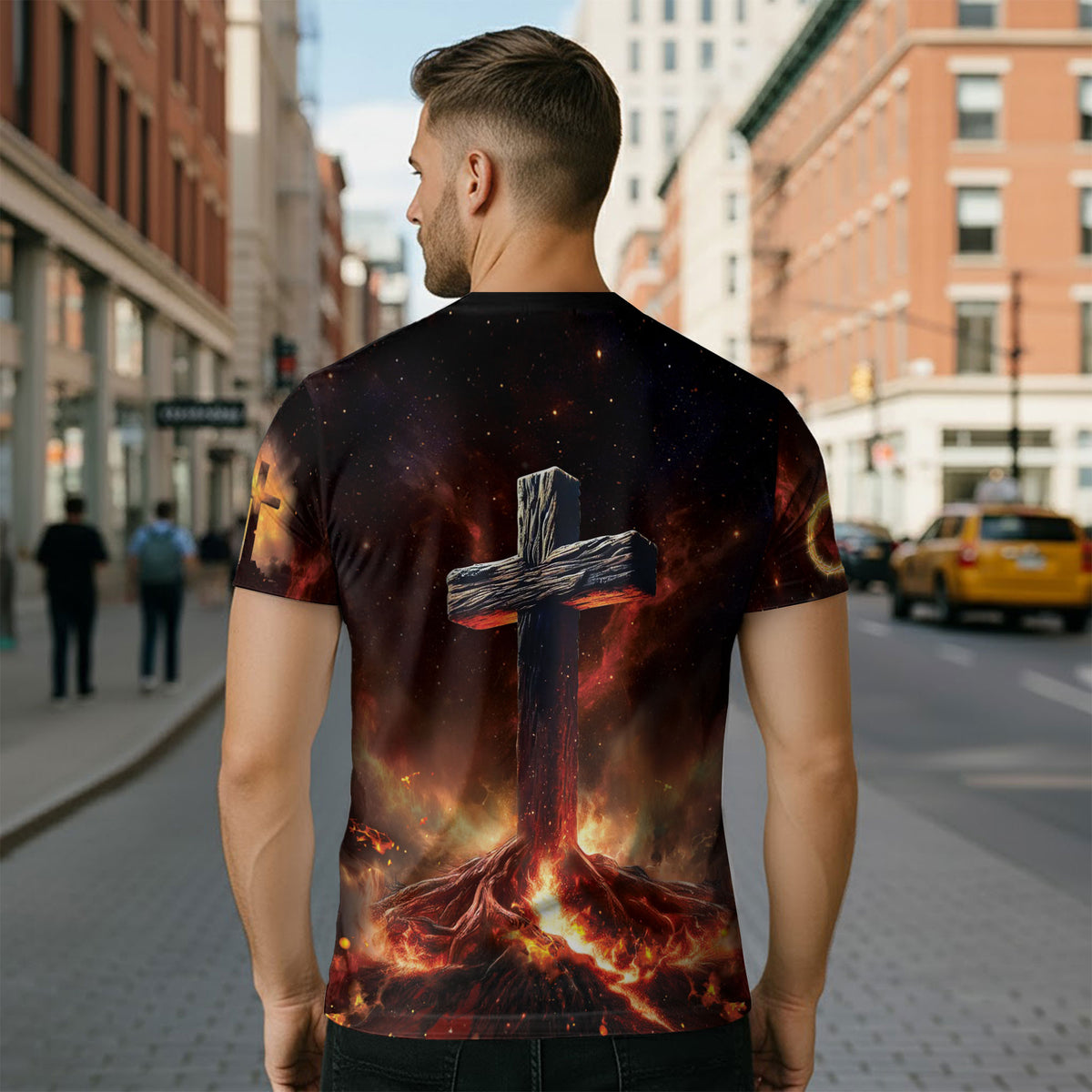 RustField Co, Rooted In Christ The Glowing Rooted Cross And Lion - Christian Tee Shirts for Men, Freedom Shirts - Rust Field Wear