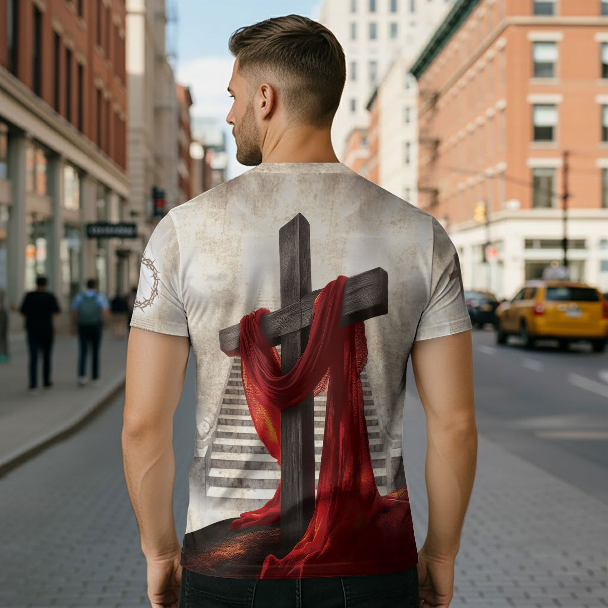 Christian Tee Shirts for Men - Yahweh The Great I Am and Crimson Cross Lion, RustField Co Freedom Shirts - Rust Field Wear