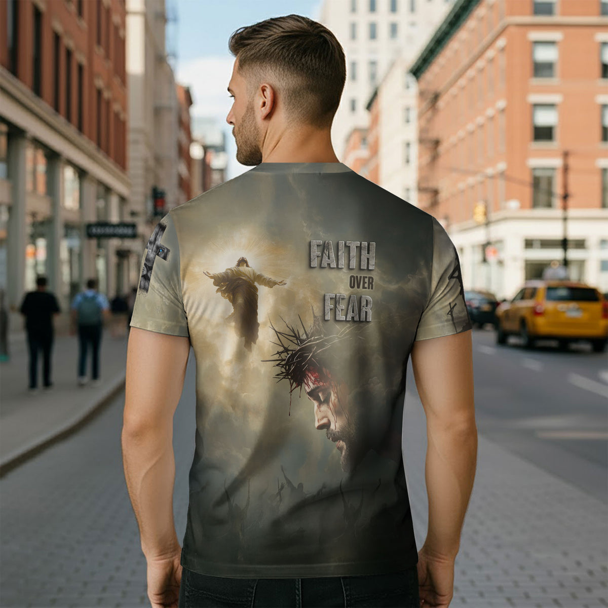 Christian Tee Shirts for Men, RustField Co - Faith Over Fear Jesus Crown of Thorns, Freedom Shirts - Rust Field Wear