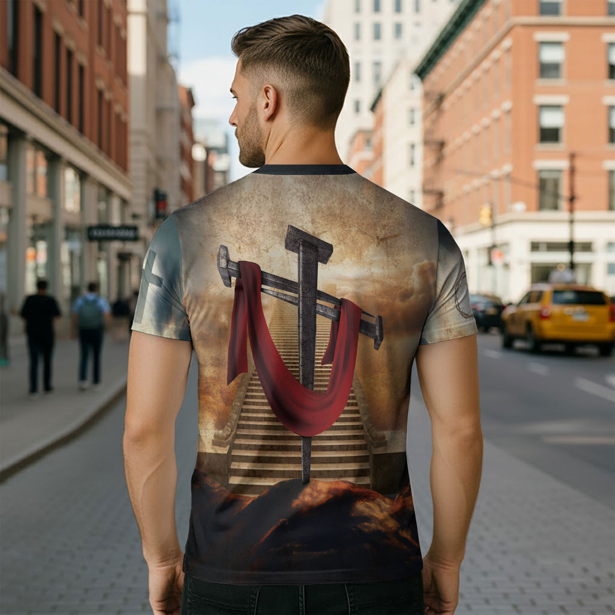 Iron Sharpens Iron Lion Cross Heaven Stairs - RustField Co Freedom Shirts, Christian Tee Shirts for Men - Rust Field Wear