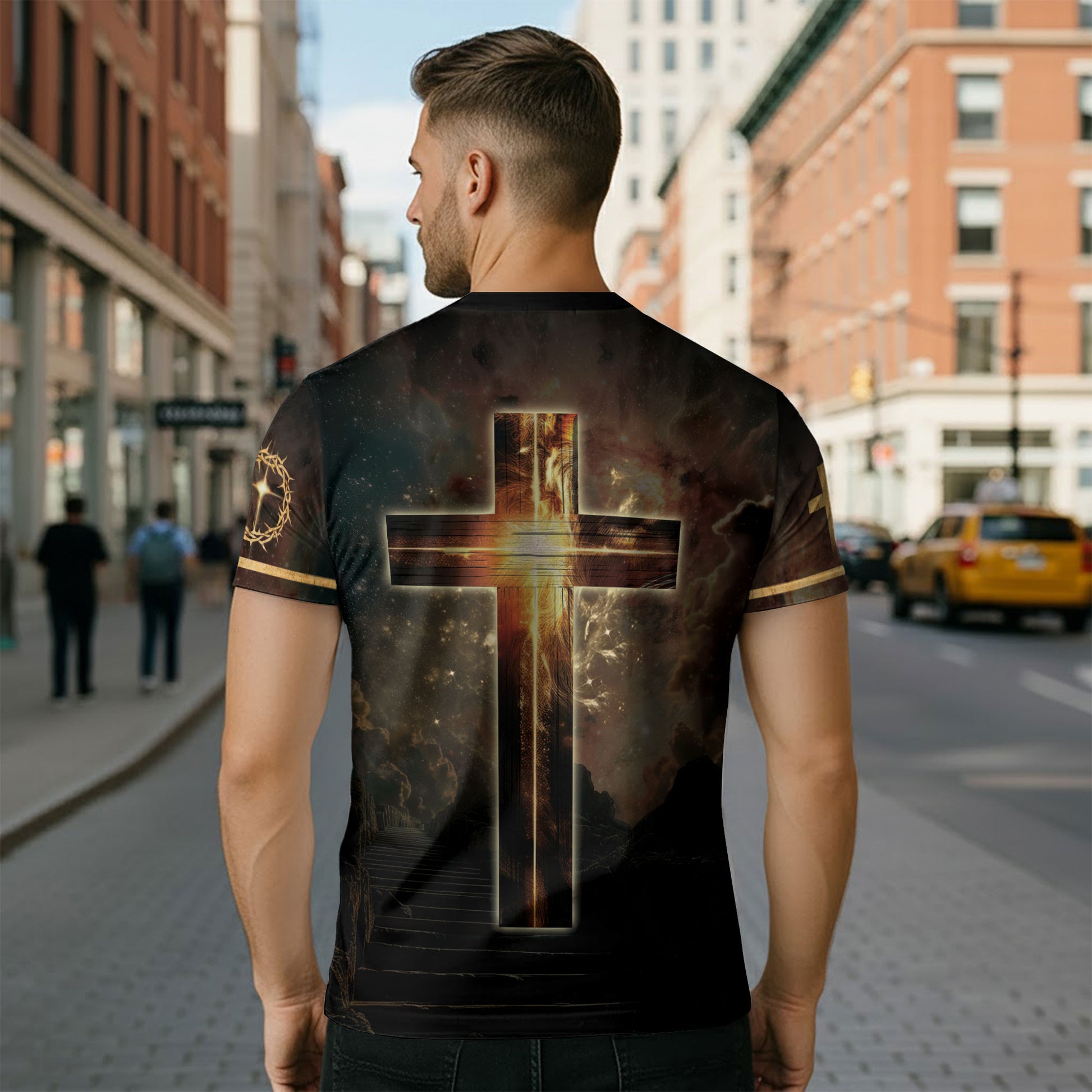 Jesus Is King Glowing Cross Of Light And Lion - RustField Co Freedom Shirts, Christian Tee Shirts for Men - Rust Field Wear