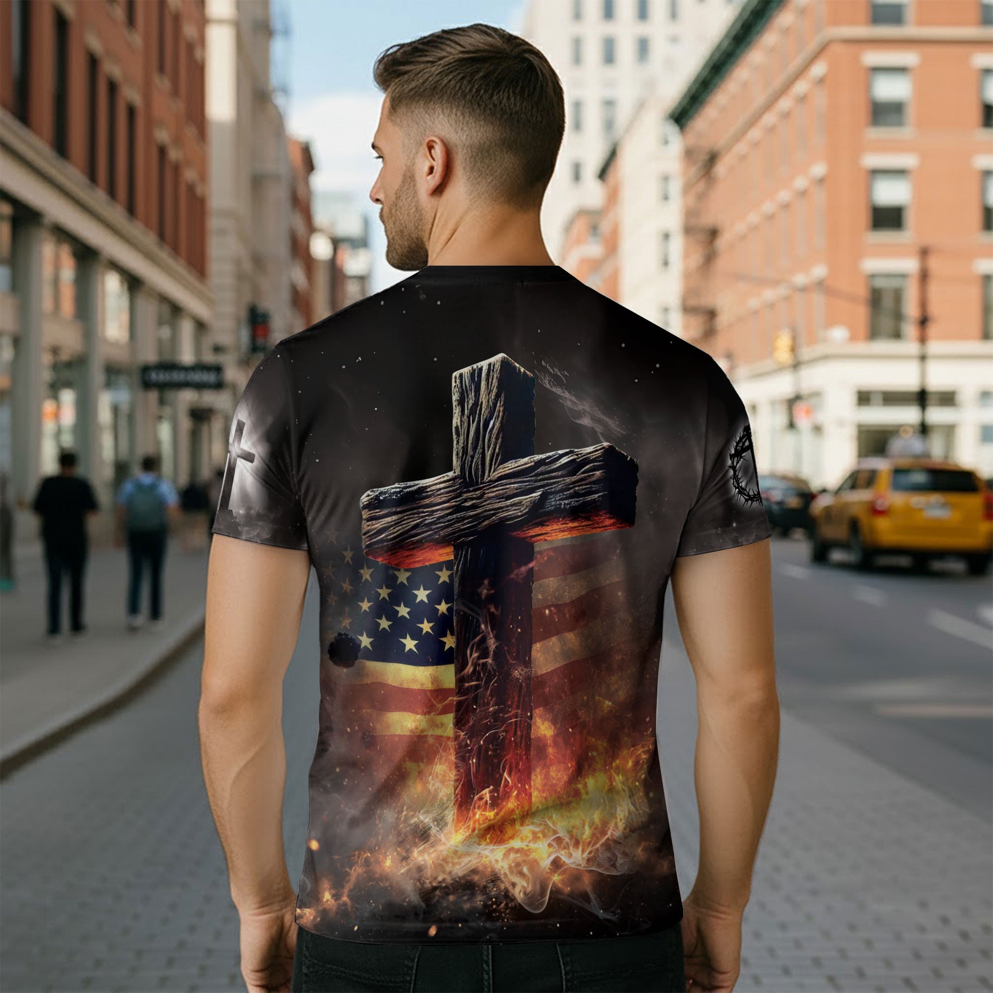 One Nation Under God Fiery Lion Cross, Freedom Shirts - Christian Tee Shirts for Men, RustField Co - Rust Field Wear