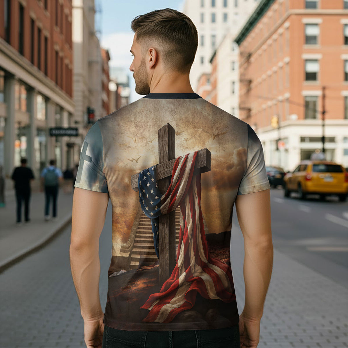 One Nation Under God Lion Cross Heaven Stairs - Christian Tee Shirts for Men, Freedom Shirts, RustField Co - Rust Field Wear