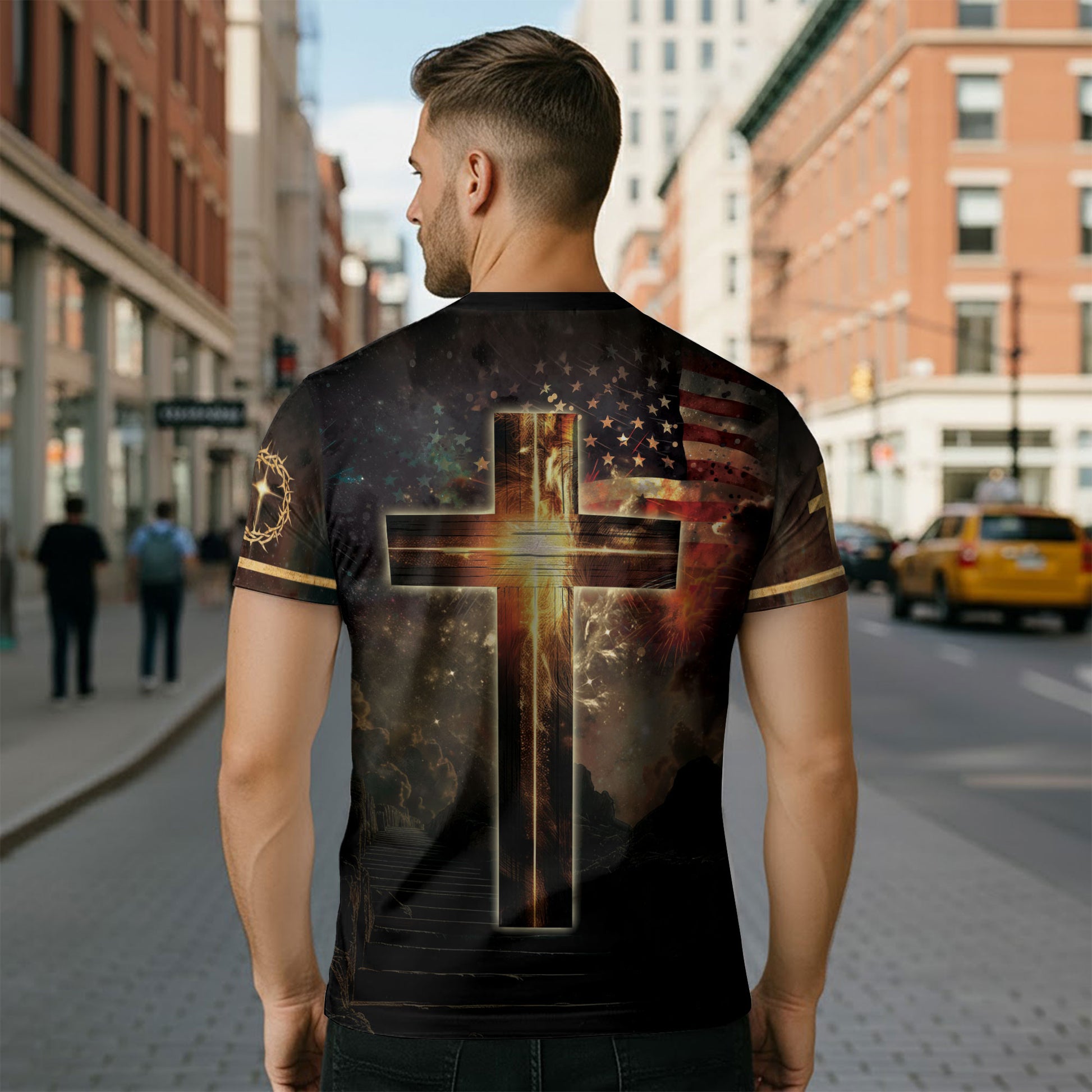 RustField Co, One Nation Under God Lion Cross American Flag - Christian Tee Shirts for Men, Freedom Shirts - Rust Field Wear