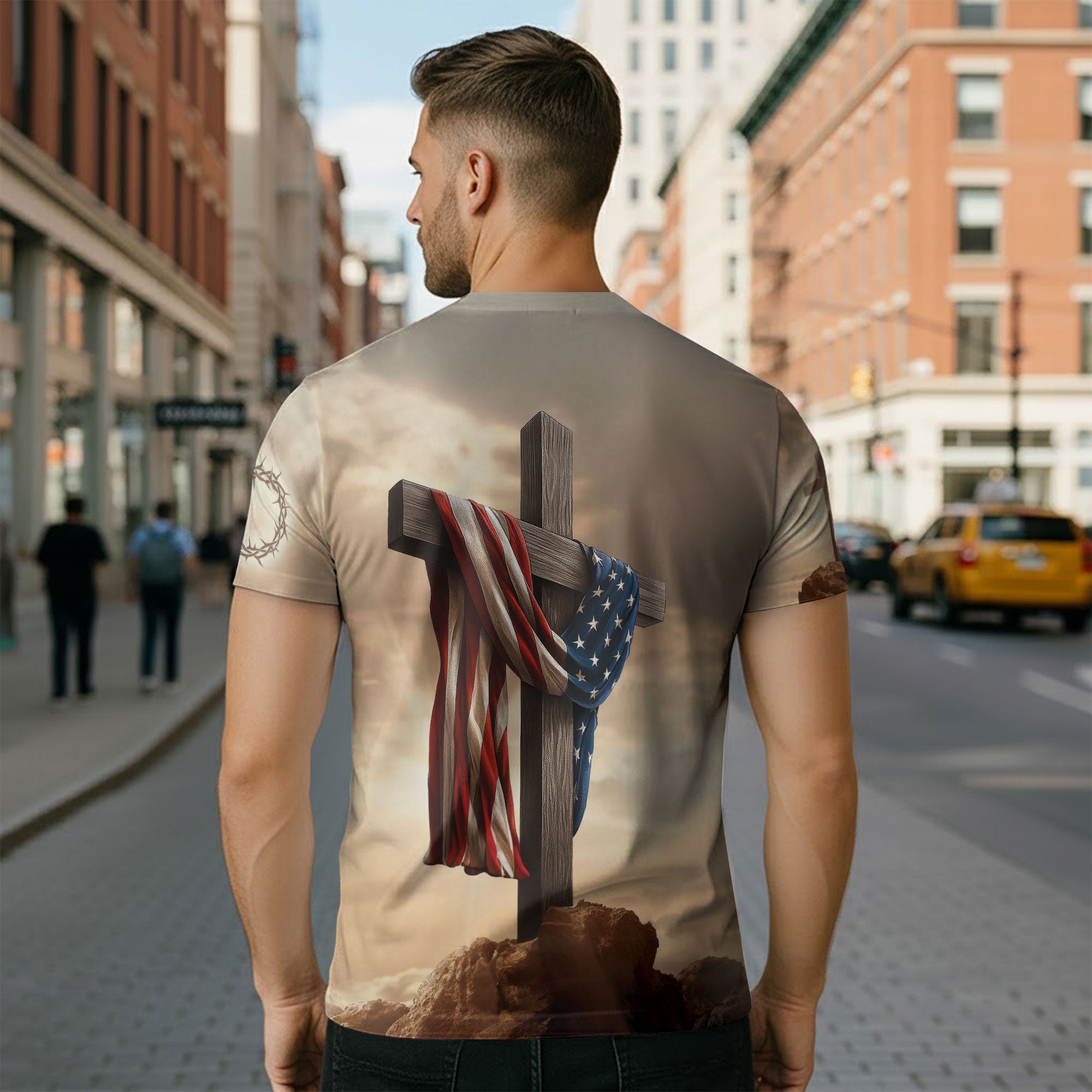 RustField Co Christian Tee Shirts - One Nation Under God Sunrise Lion Cross, Freedom Shirts for Men - Rust Field Wear