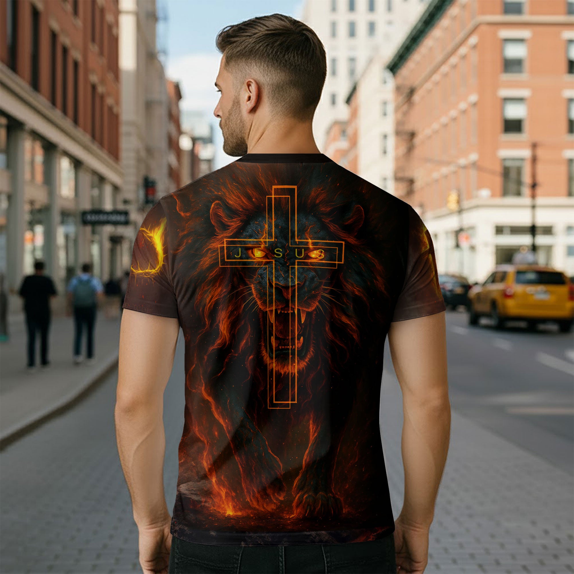 Freedom Shirts for Men, Jesus Is King With Fiery Lion And Cross - Christian Tee Shirts, RustField Co - Rust Field Wear