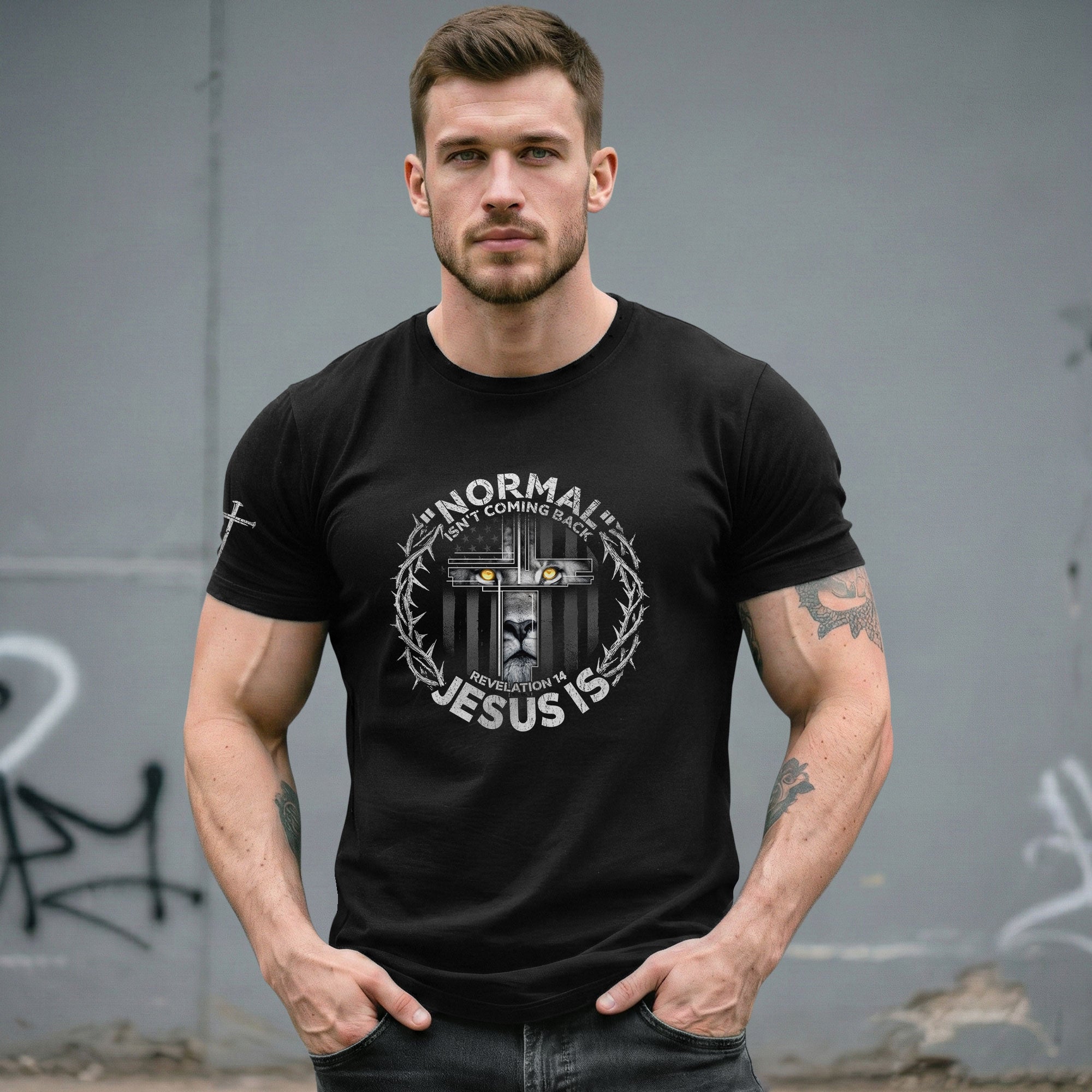 Christian Shirts for Men, Normal Isn’t Coming Back Jesus Is Lion Cross - Christian Tee Shirts - Rust Field Wear